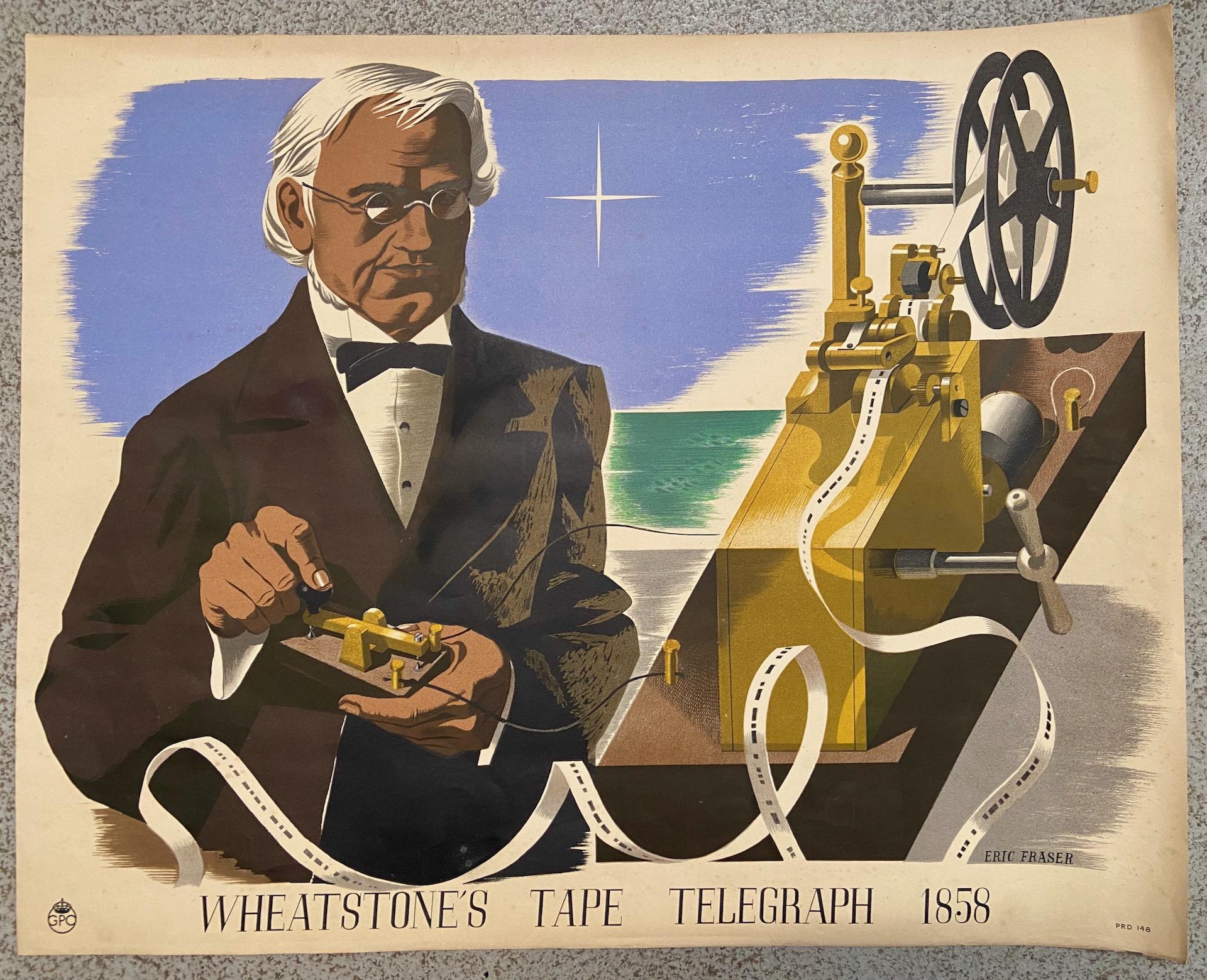 "Wheatstone's Tape Telegraph 1858" original GPO lithograph poster by Eric Fraser For Sale