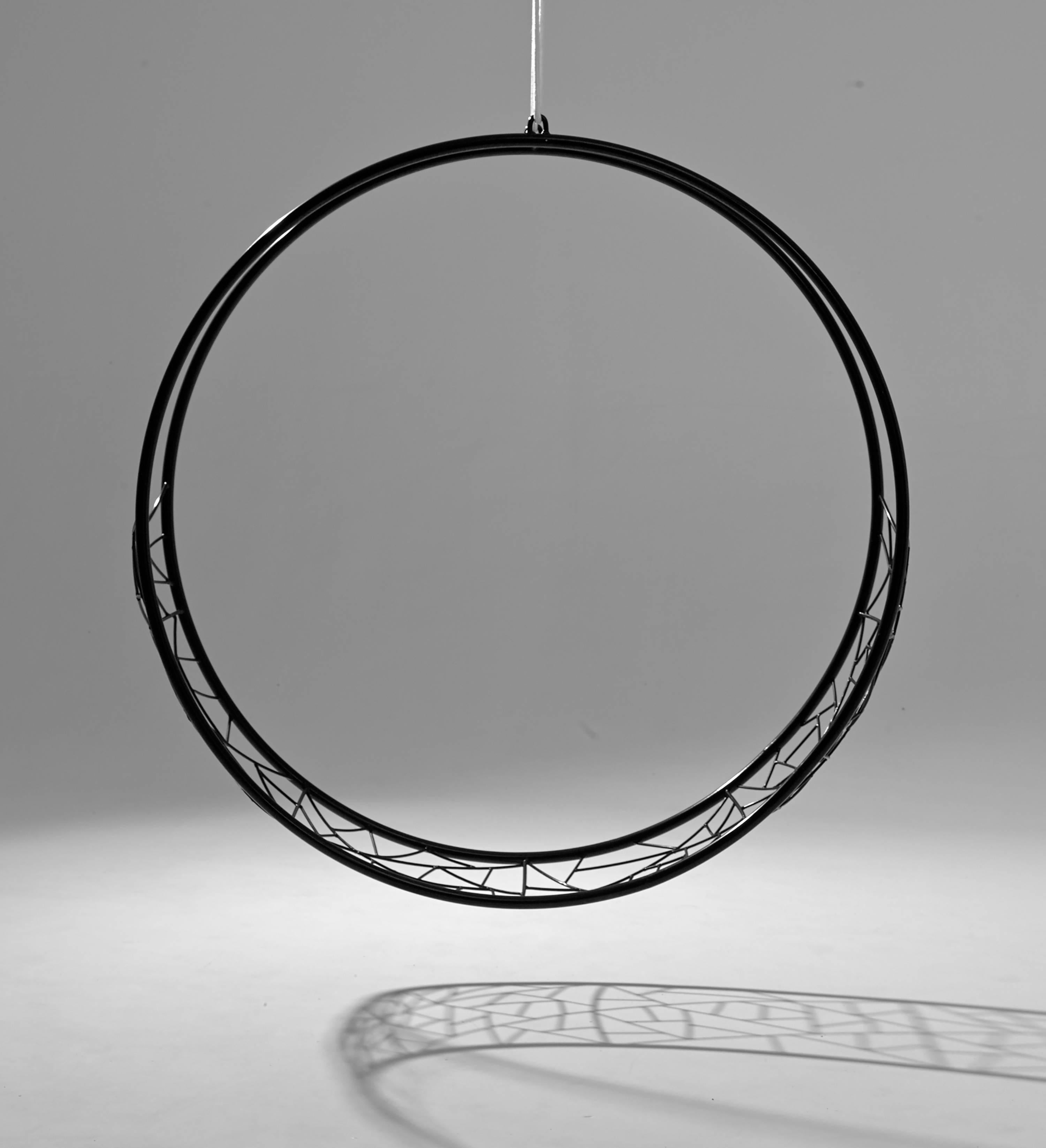 Welded Modern, Steel, Outdoor, Hanging Wheel Chair, Circular, Black, 21st Century For Sale