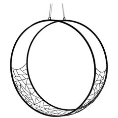 Modern, Steel, Outdoor, Hanging Wheel Chair, Circular, Black, 21st Century