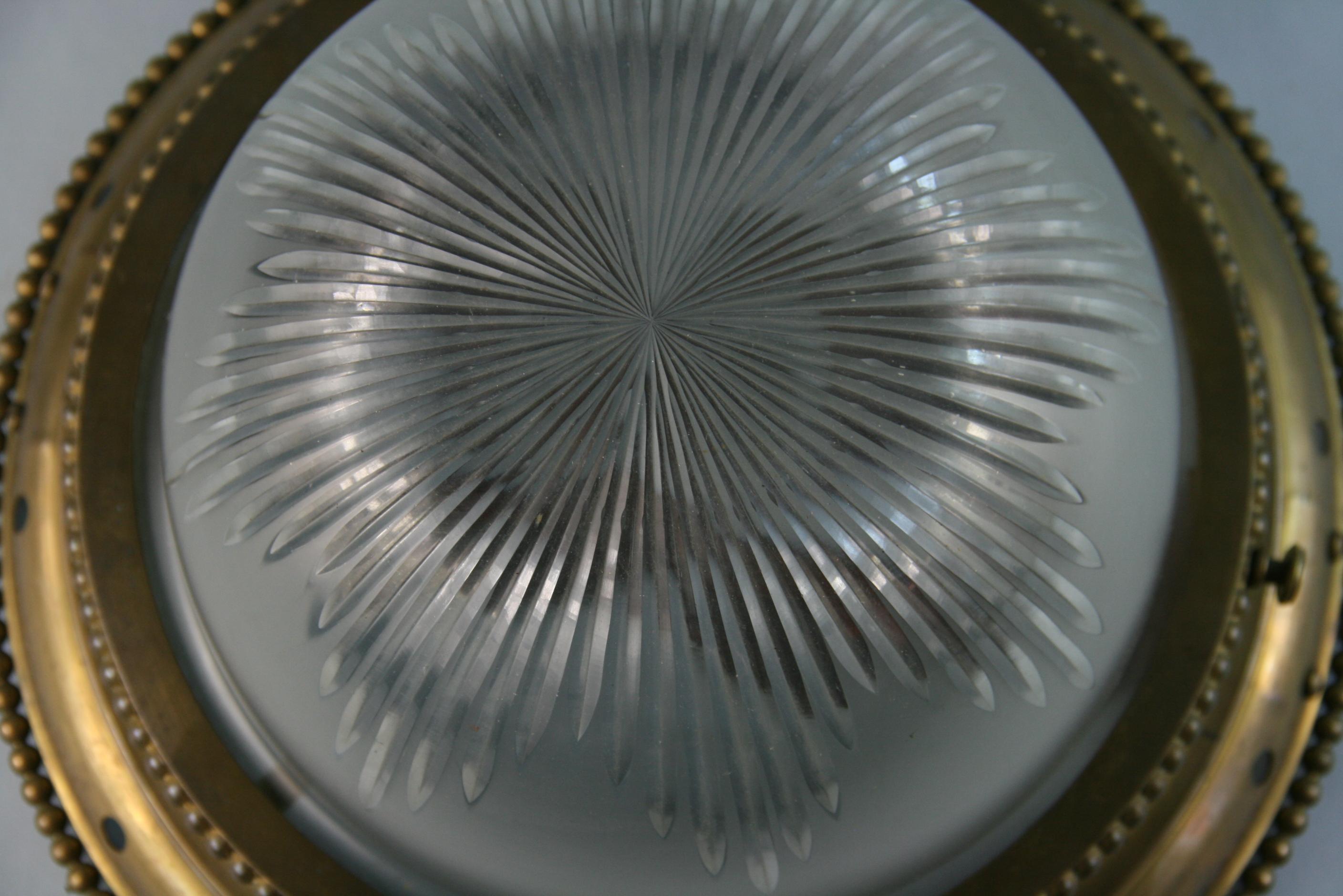 Wheel Cut Frosted Glass Domed top Flush Mount with Dart Detailing, 1920's 2