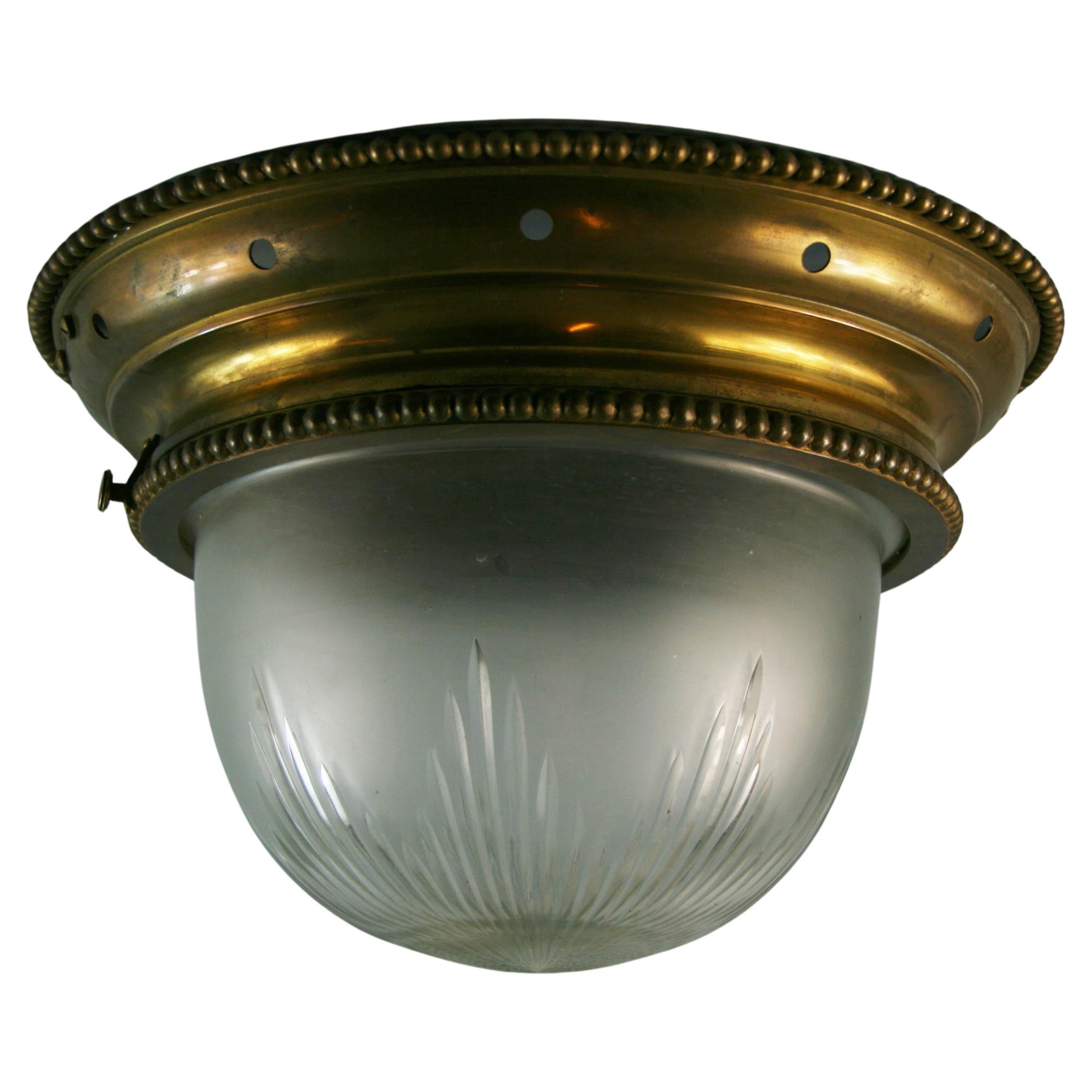Wheel Cut Frosted Glass Domed top Flush Mount with Dart Detailing, 1920's