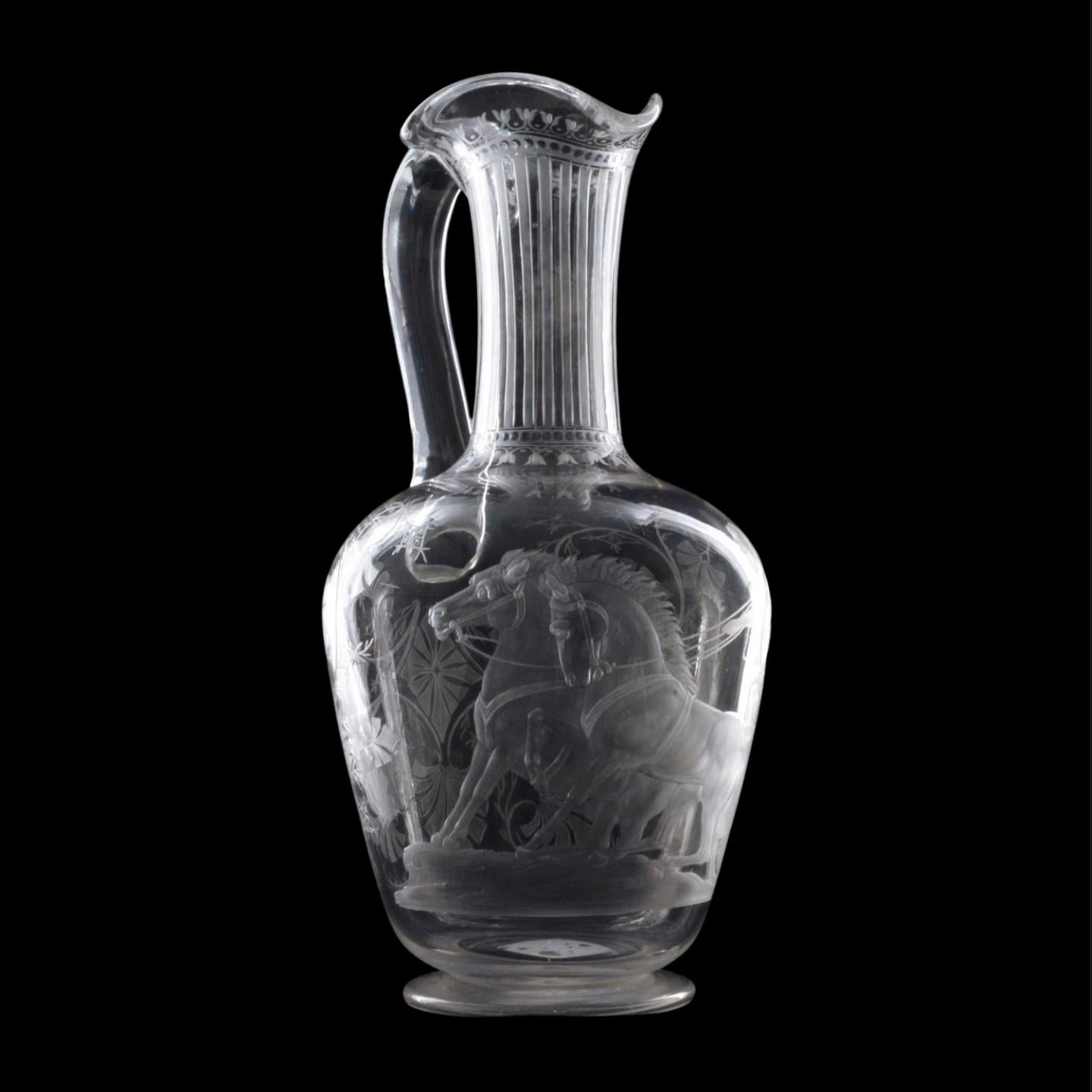 Claret-Krug aus Glas mit Radschliff, Stourbridge, um 1850 (Graviert) im Angebot