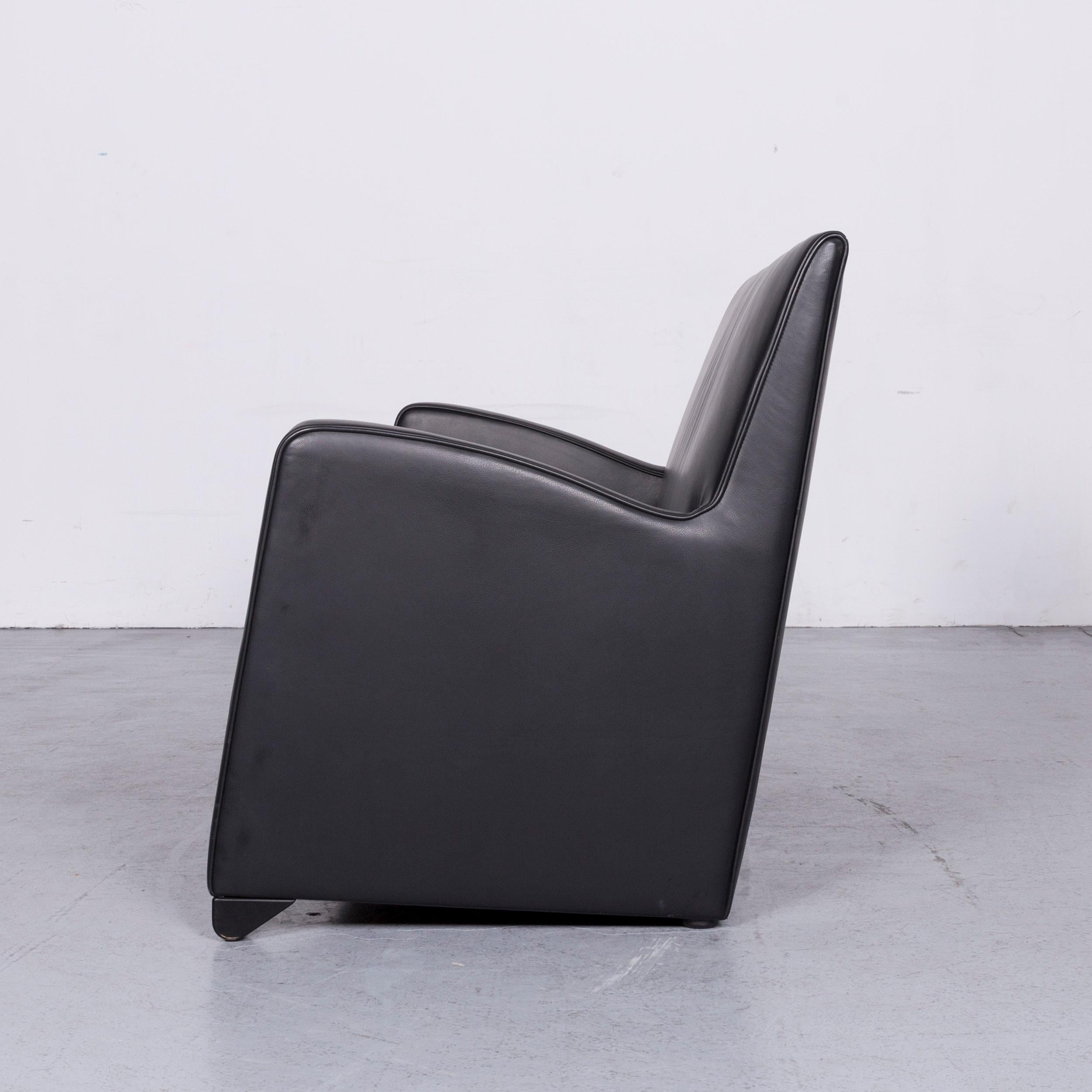 Wittmann Duke Designer Leather Sofa Armchair Set Black Two-Seat Couch 6