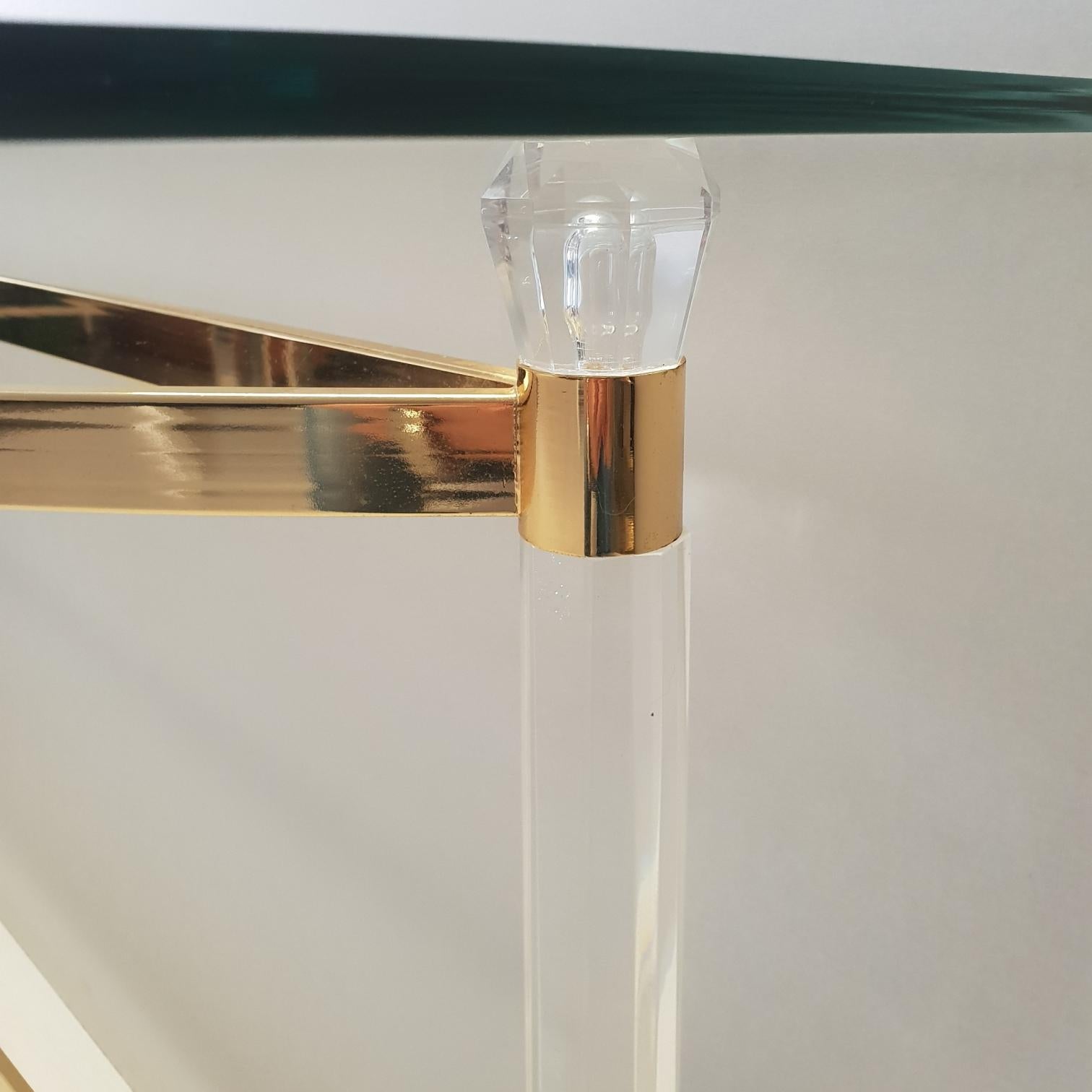 French Brass and Lucite Console Table with Facet Glass Top, 1970s 5