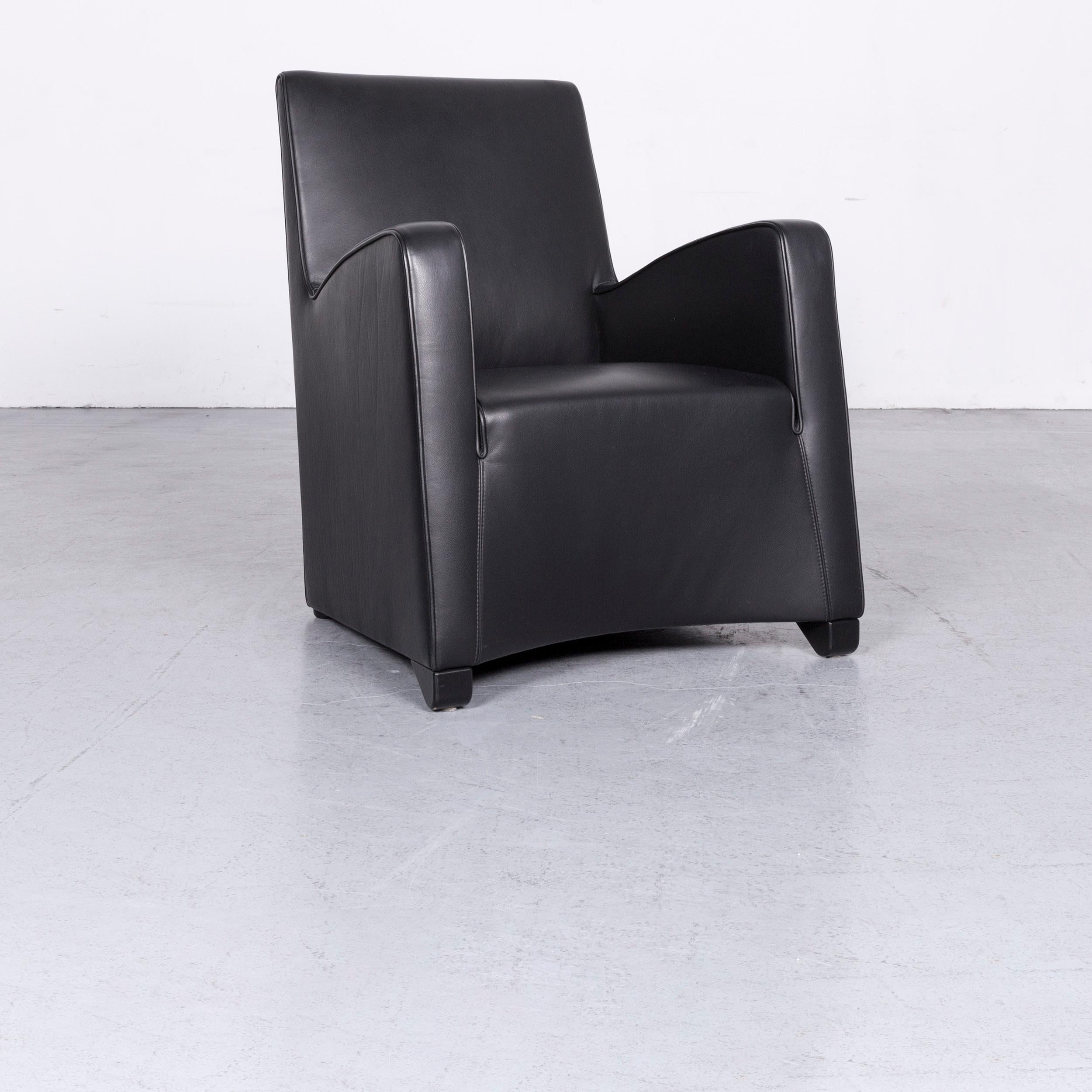 Wittmann Duke Designer Leather Sofa Armchair Set Black Two-Seat Couch 7