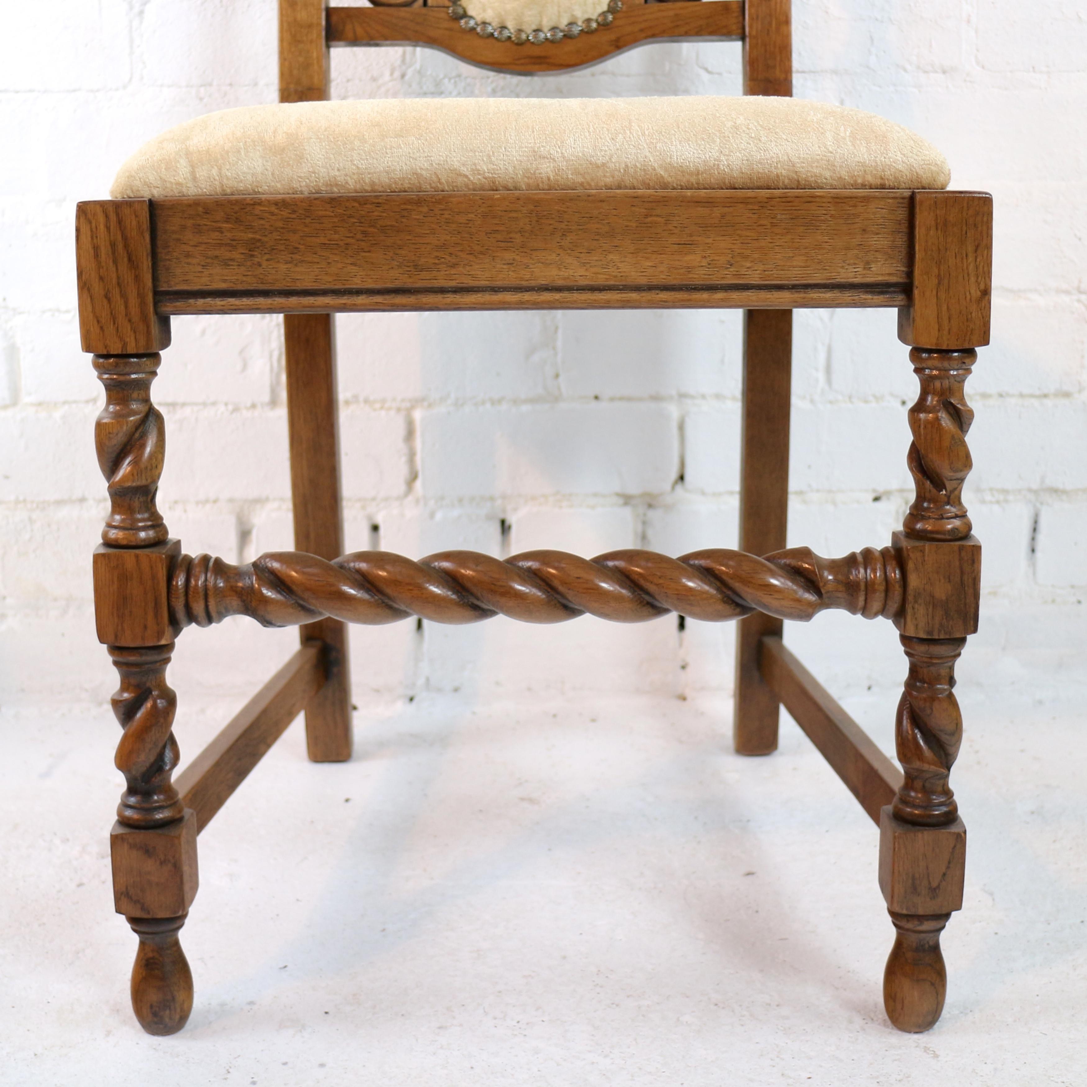 Set of 12 Antique Jacobean Revival Carved Oak Barley-Twist Dining Chairs 3