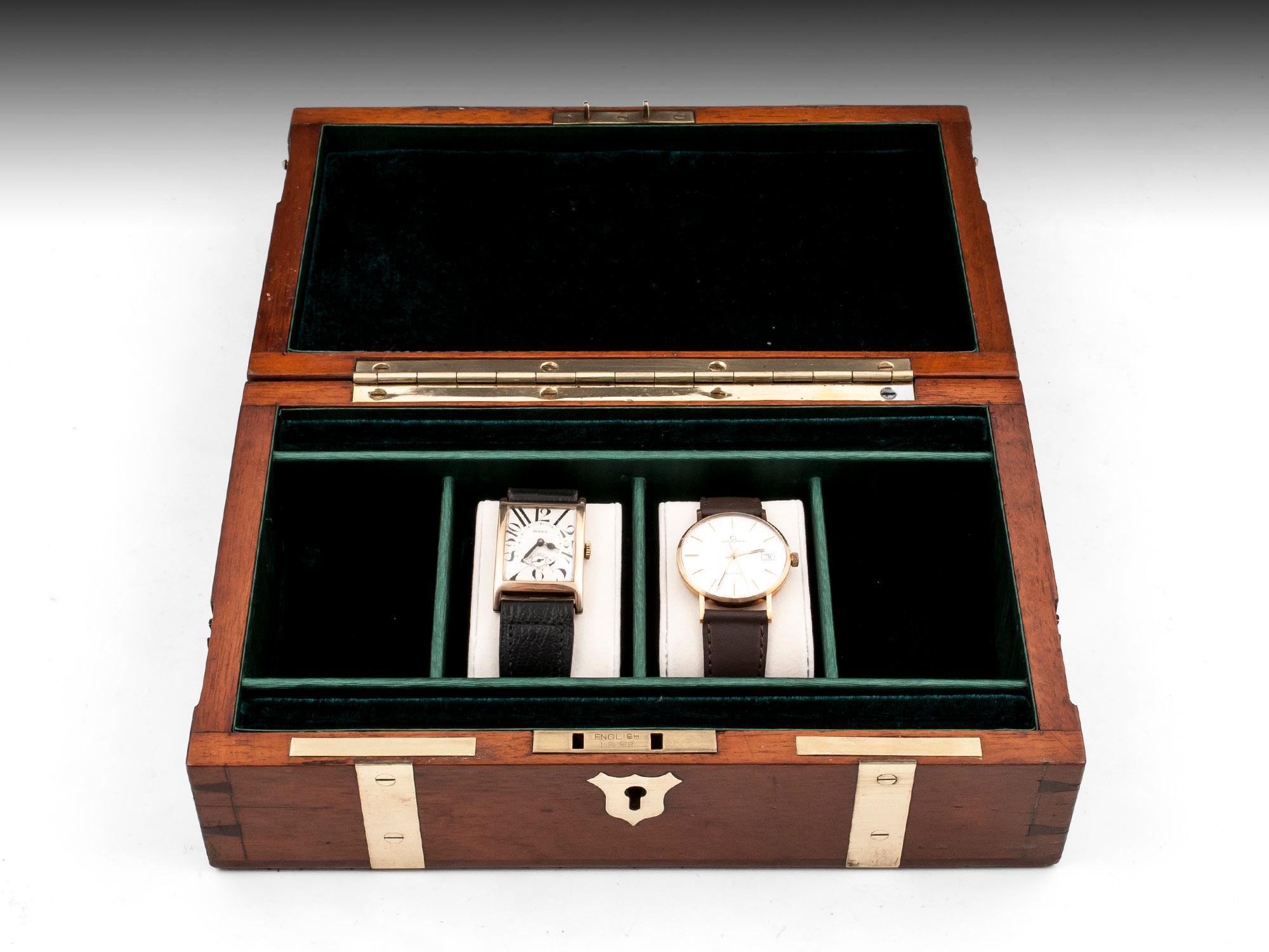 Antique Mahogany Jewelry Watch Box with Brass Straps, 19th Century 7