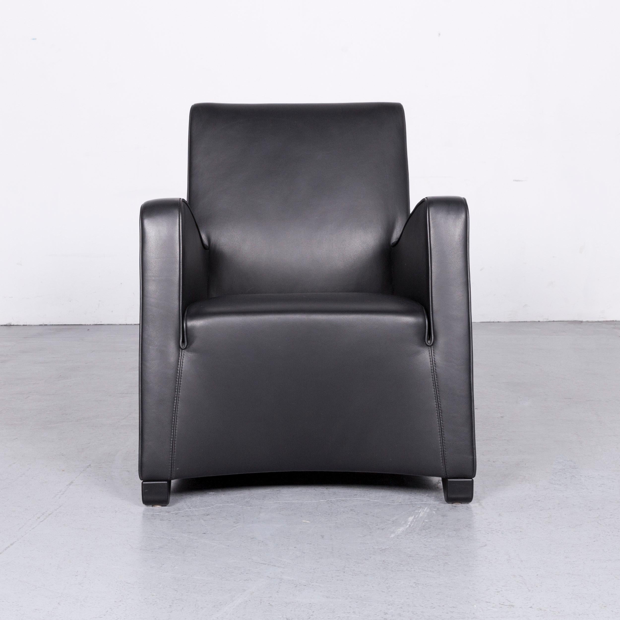 Wittmann Duke Designer Leather Sofa Armchair Set Black Two-Seat Couch 8