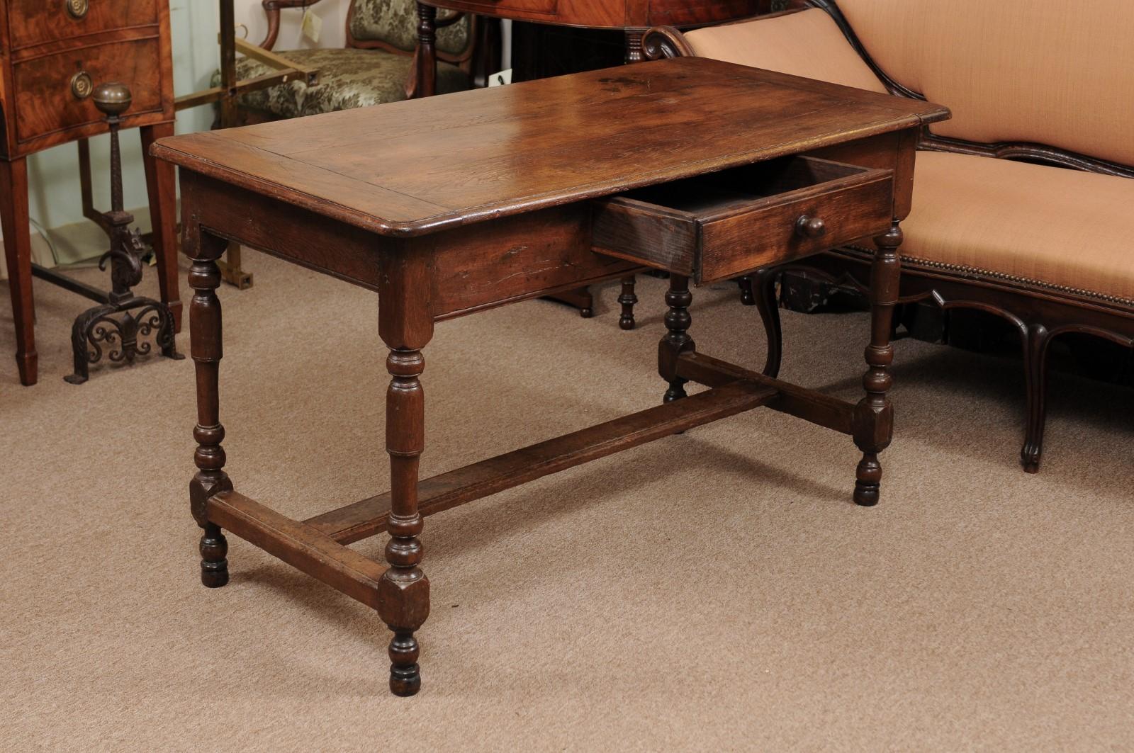 19th Century English Oak Turned Leg Writing Table 9