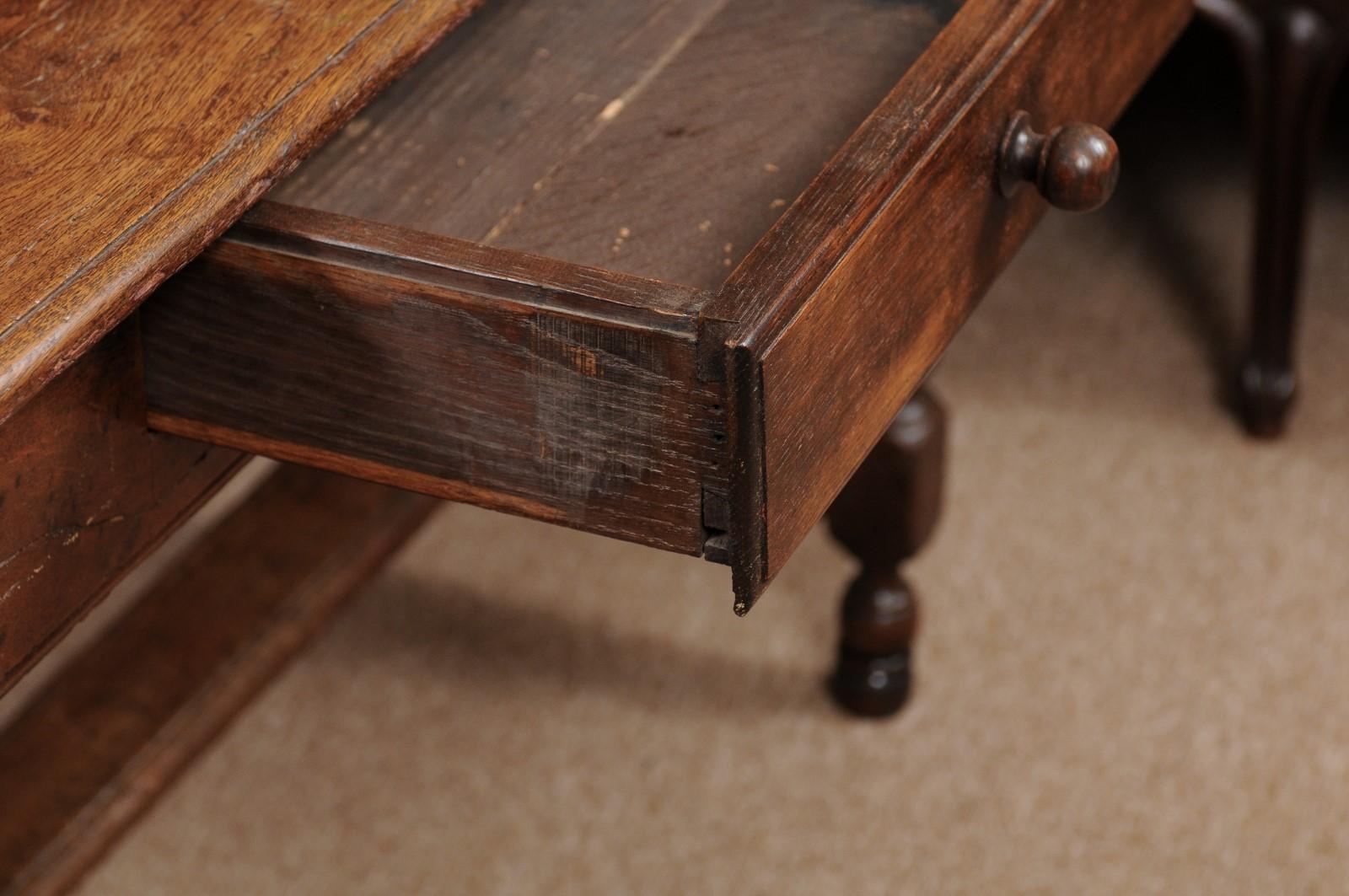 19th Century English Oak Turned Leg Writing Table 10