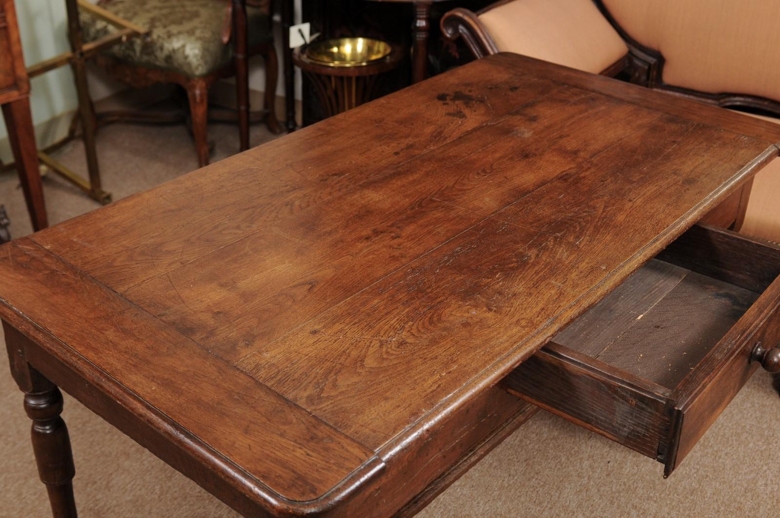 19th Century English Oak Turned Leg Writing Table 11
