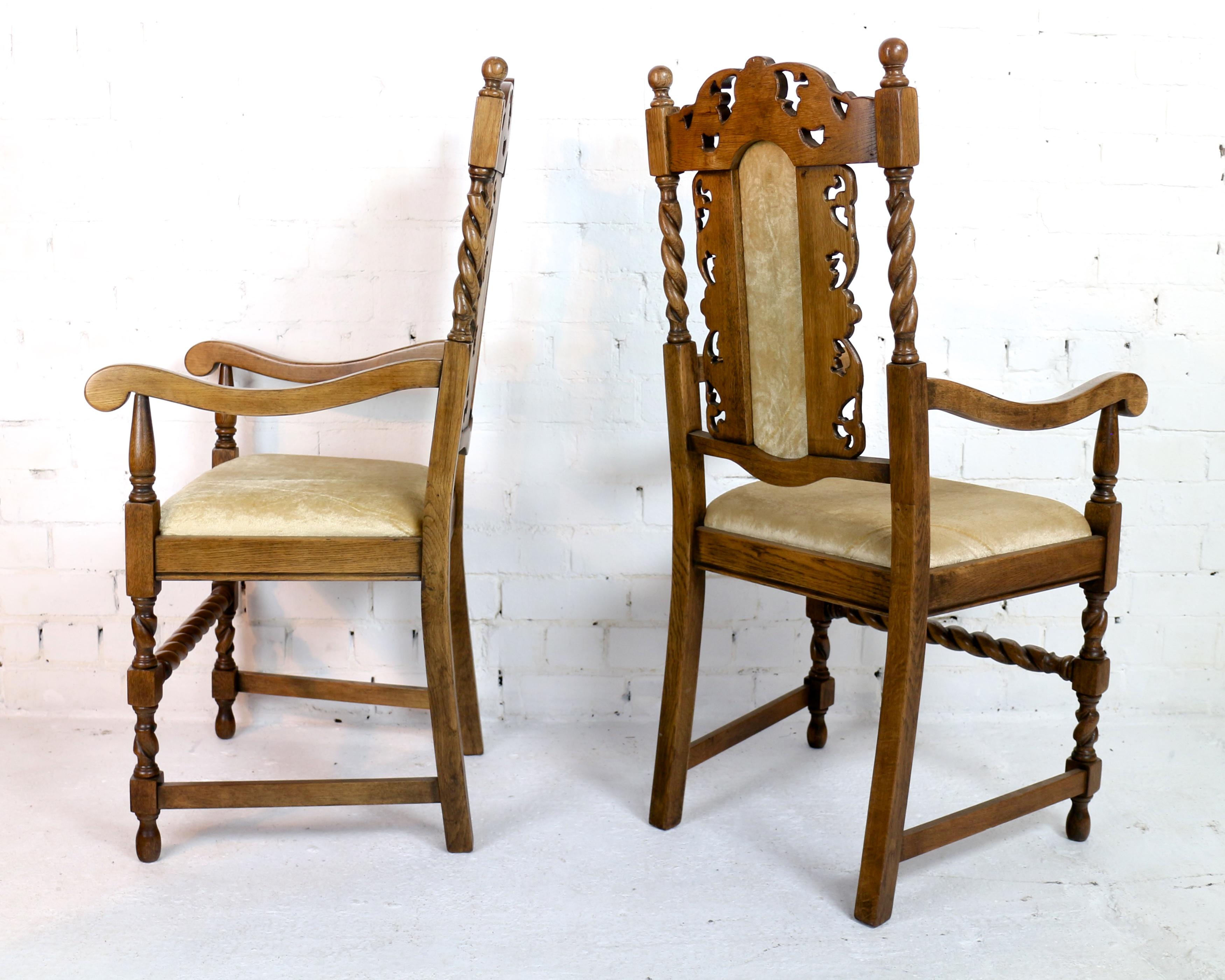 Set of 12 Antique Jacobean Revival Carved Oak Barley-Twist Dining Chairs 7