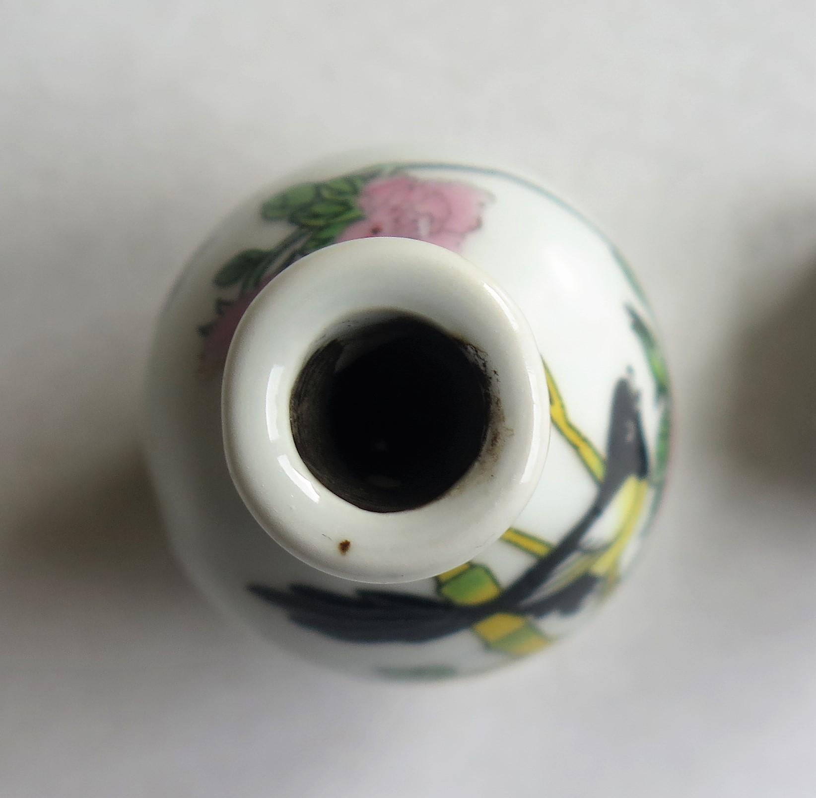 Chinese Porcelain Snuff Bottle, Hand-Painted Birds and Flowers, circa 1930 11