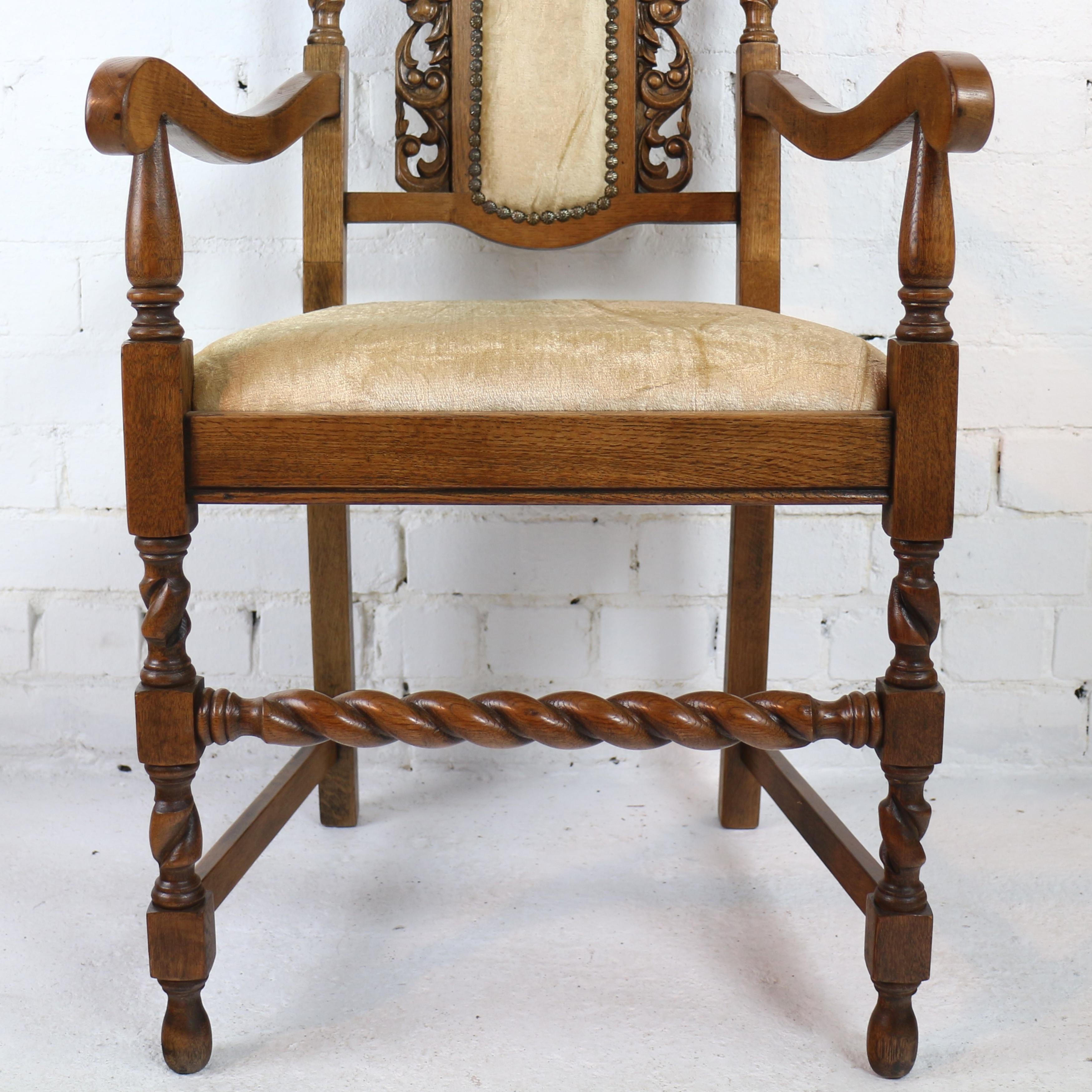 Set of 12 Antique Jacobean Revival Carved Oak Barley-Twist Dining Chairs 9