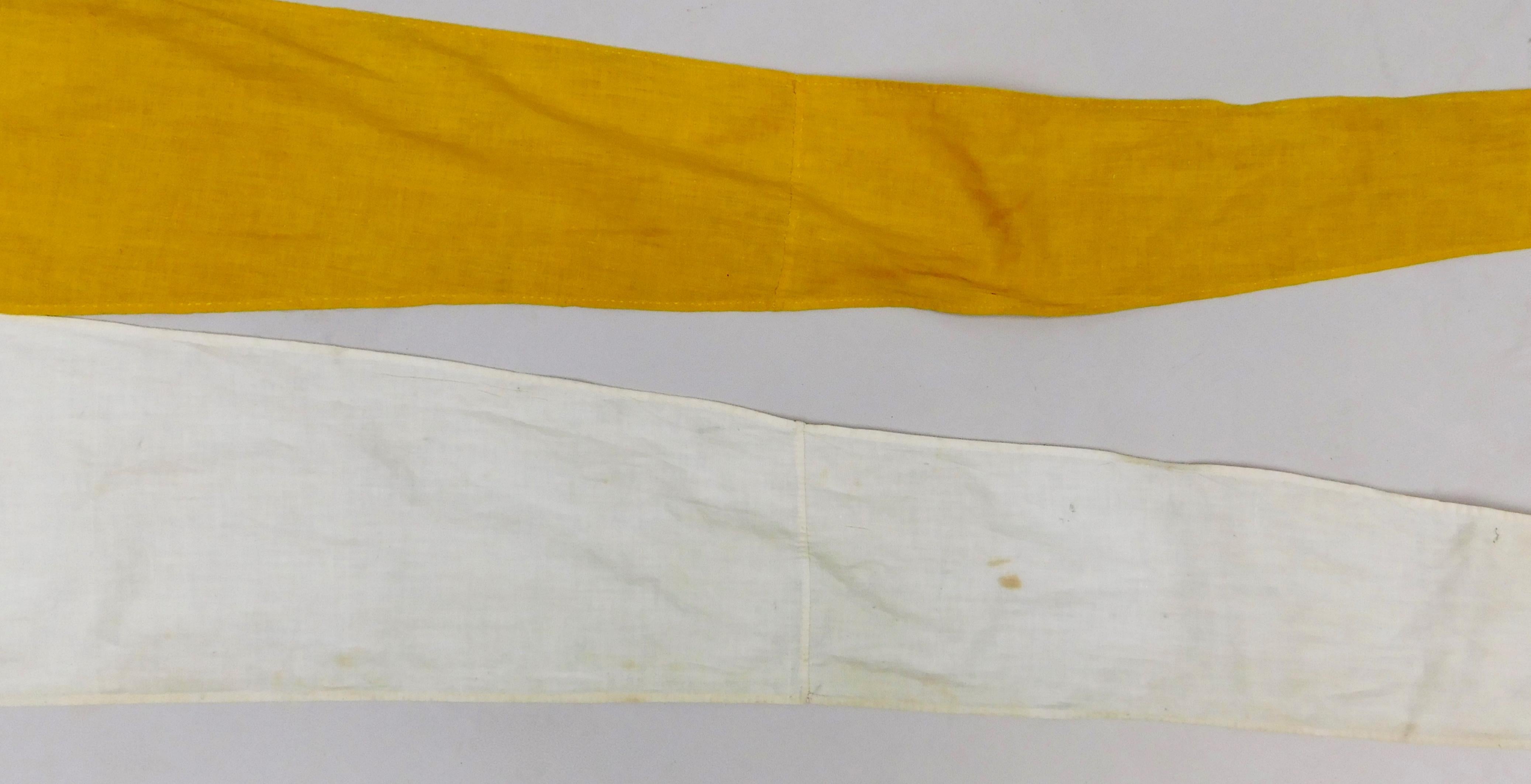 Vintage Belgian processional flag or banner, circa 1940. Measuring over 8 feet long this flag would be sensational hanging from a staircase or alone horizontally on a wall adding a perfect touch of colour and texture.
