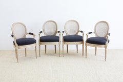 Set of Four Louis XVI Style Cane Fauteuil Dining Armchairs