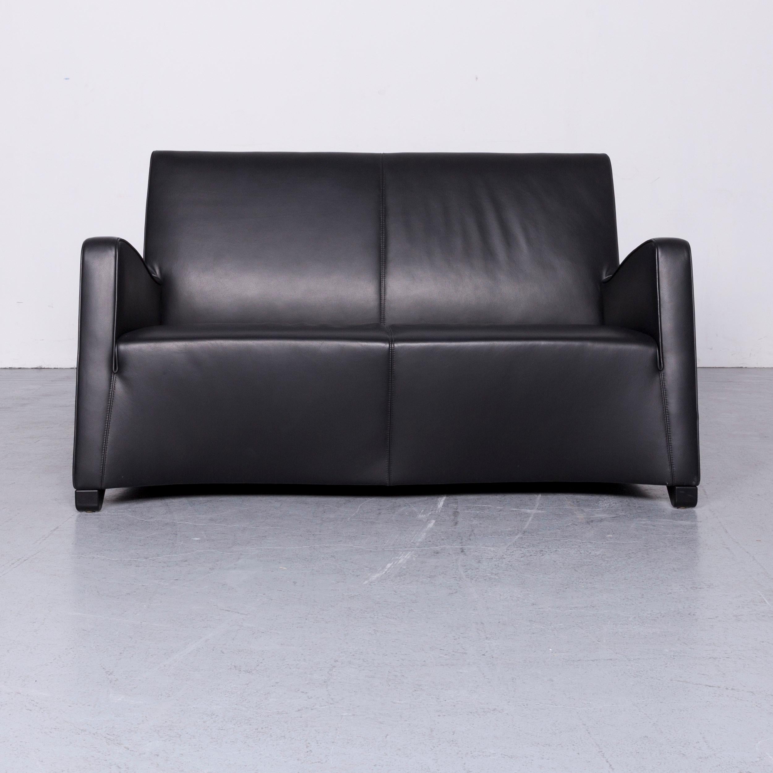 We bring to you a Wittmann Duke designer leather sofa armchair set black two-seat couch.