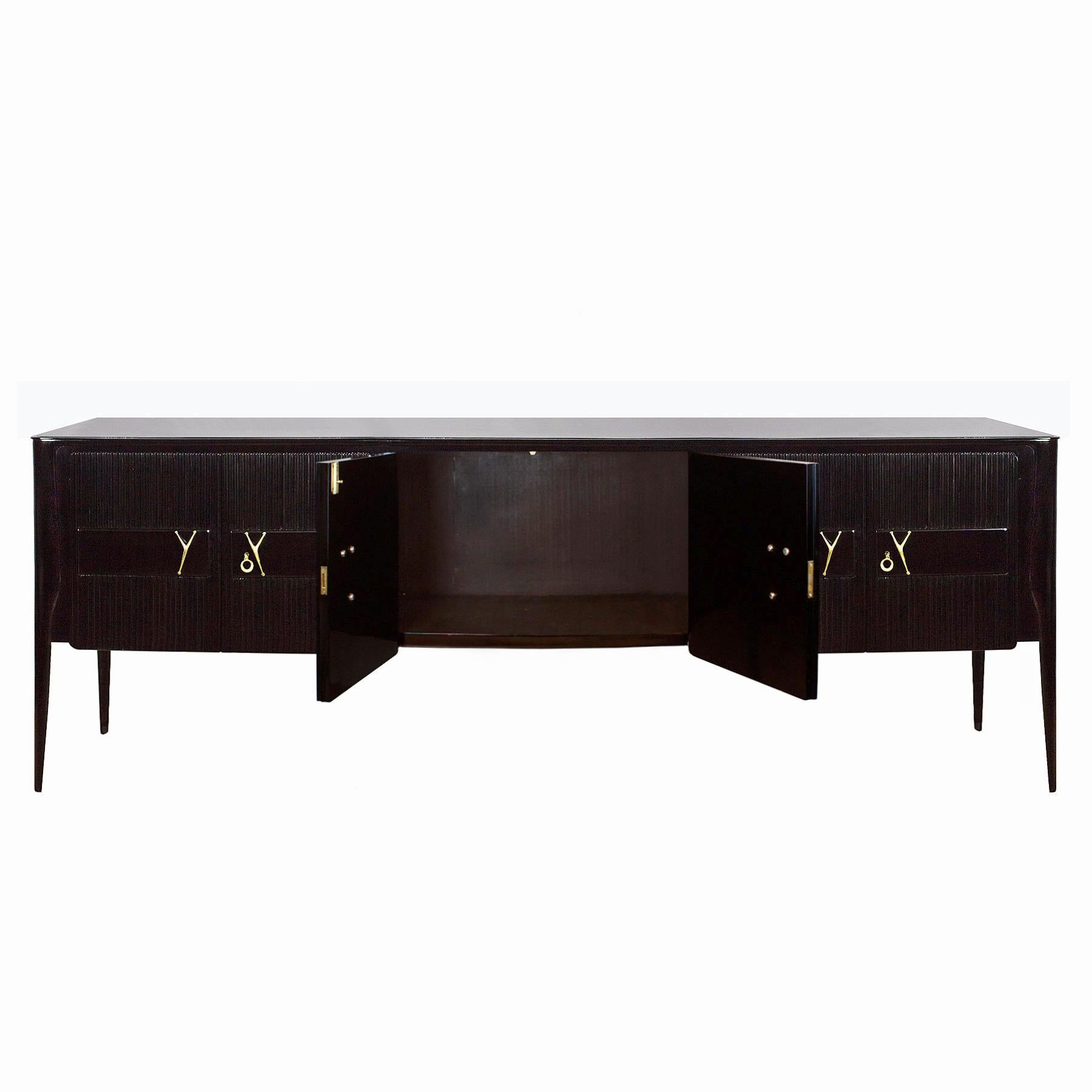 Mid-Century Modern 1945-1950 Sideboard in the Style of Ico Parisi, Mahogany, Bronze, Brass, Italy