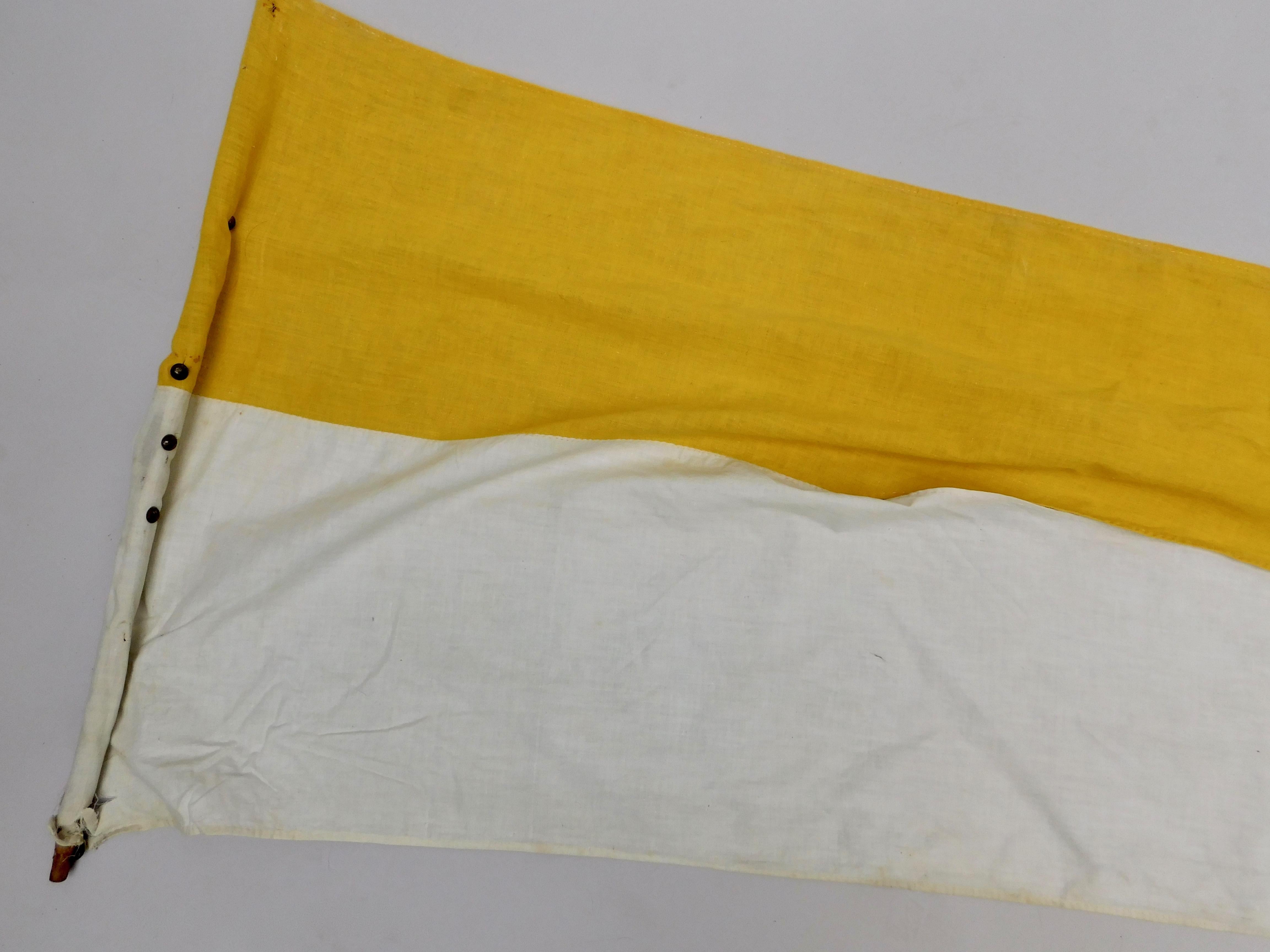 European Very Long Vintage Belgian Processional Flag in Yellow and White Cotton