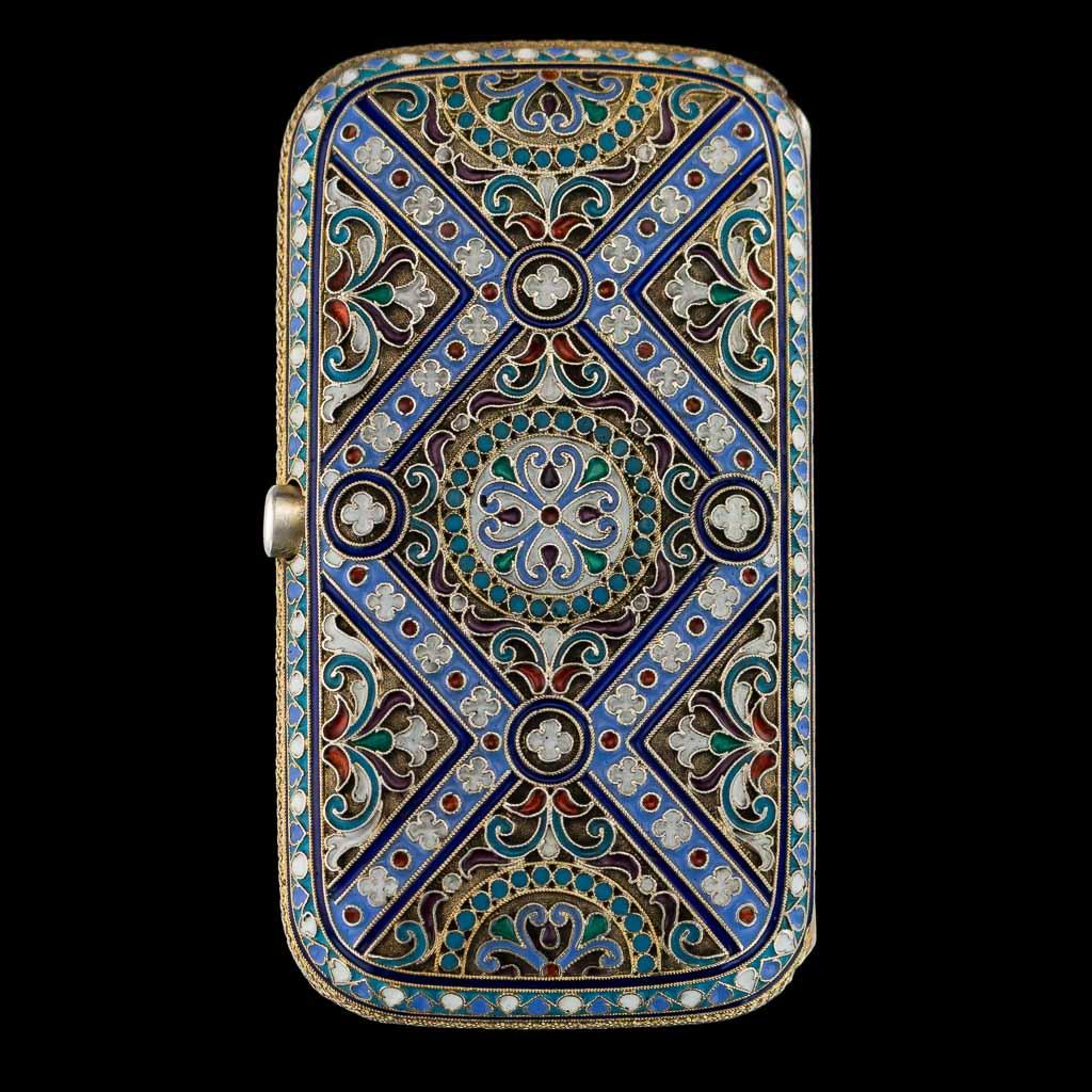 Gilt Antique Imperial Russian Solid Silver and Enamel Cigarette Case, circa 1890