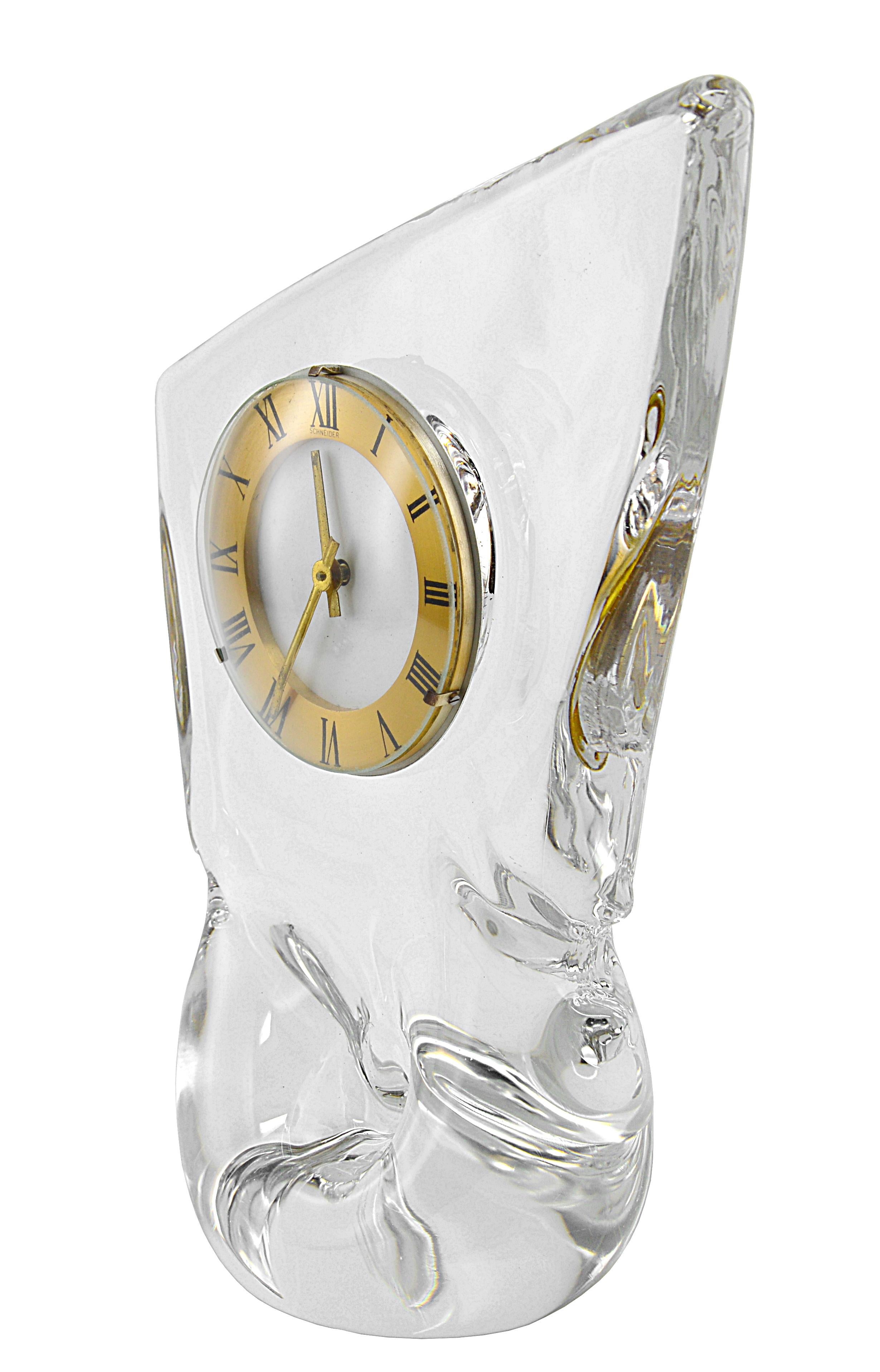 Mid-Century Modern Cristalleries Schneider Midcentury Crystal Table Clock, 1950s