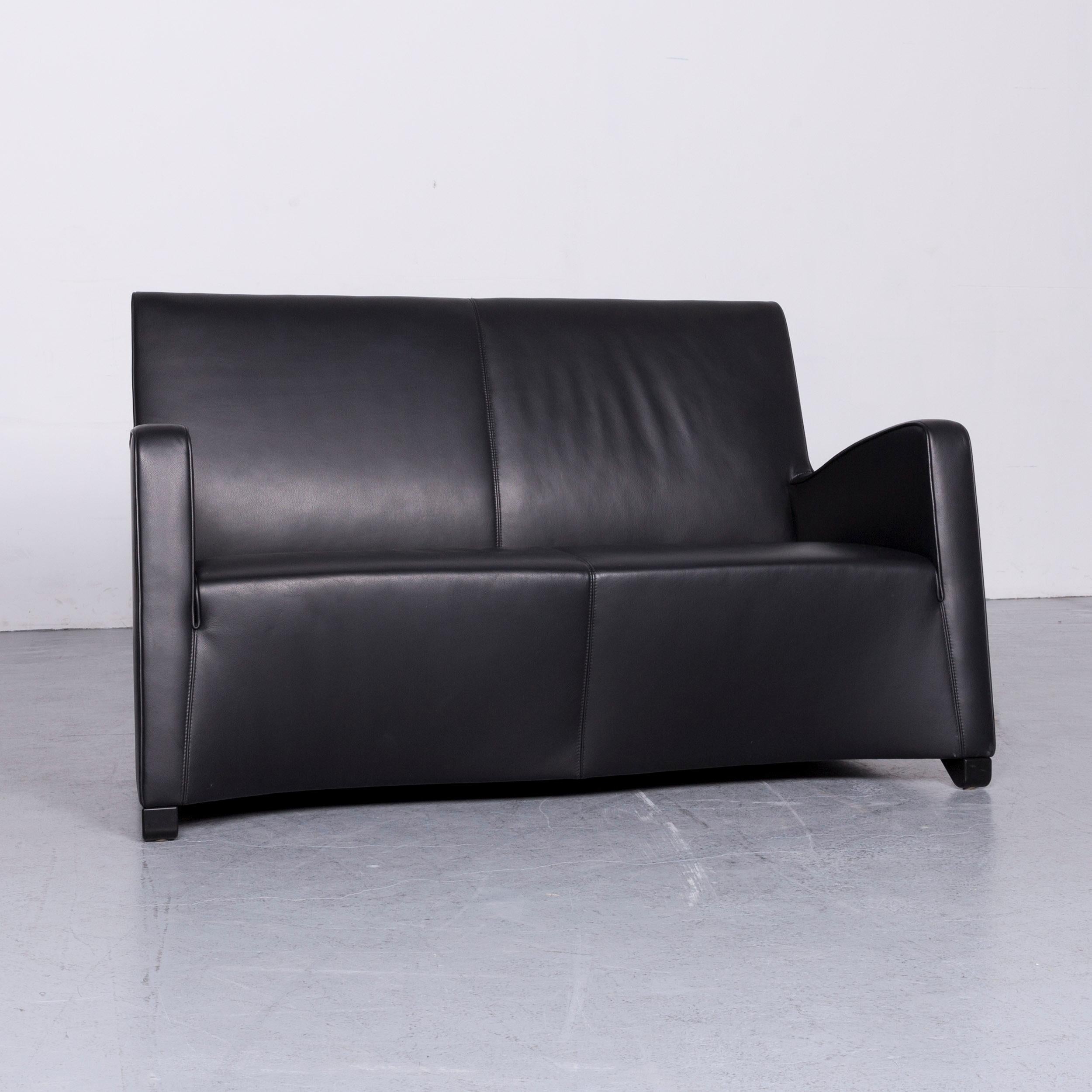 German Wittmann Duke Designer Leather Sofa Armchair Set Black Two-Seat Couch