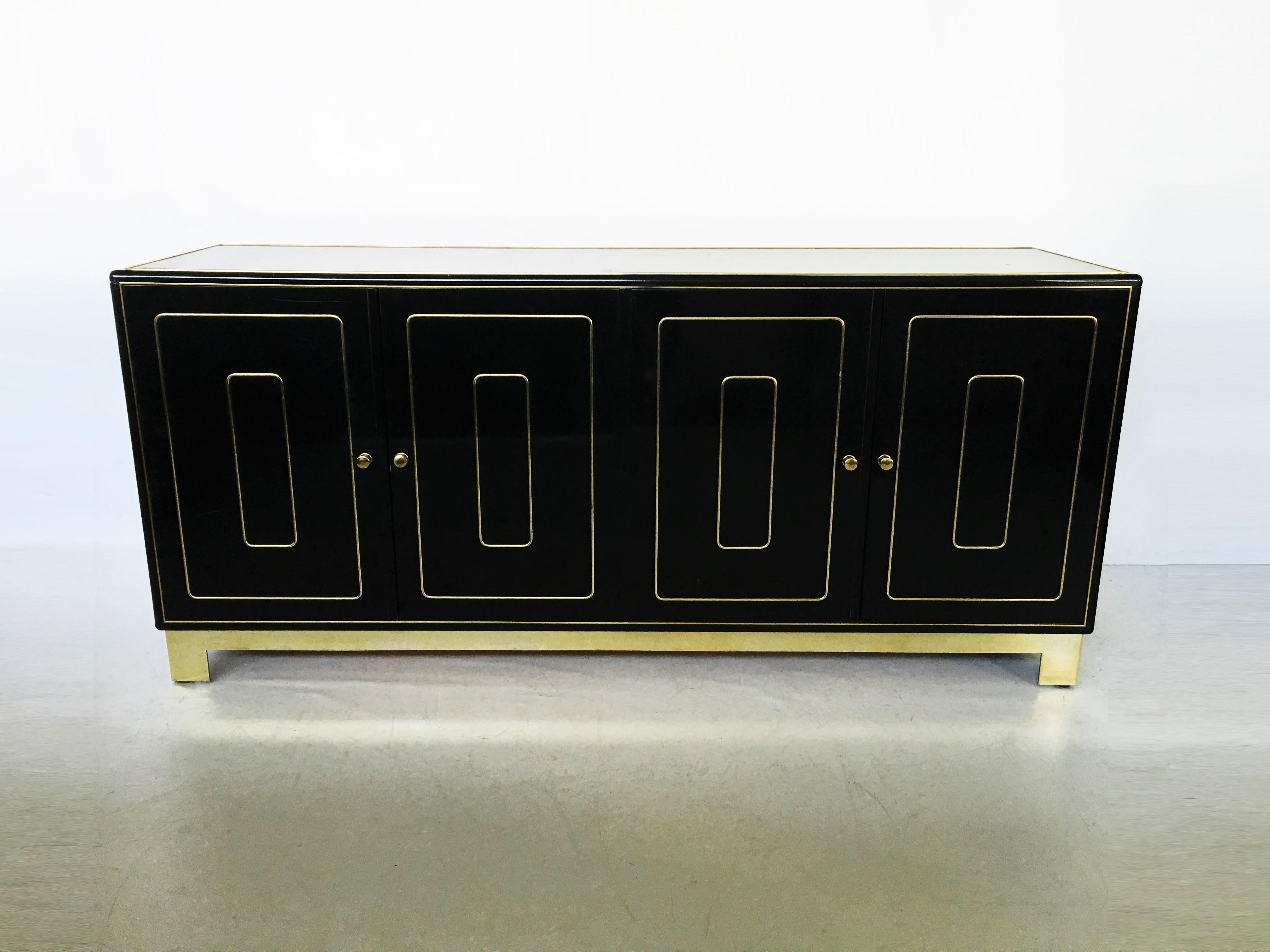 American Four-Door Credenza in Black Lacquer by Romweber For Sale