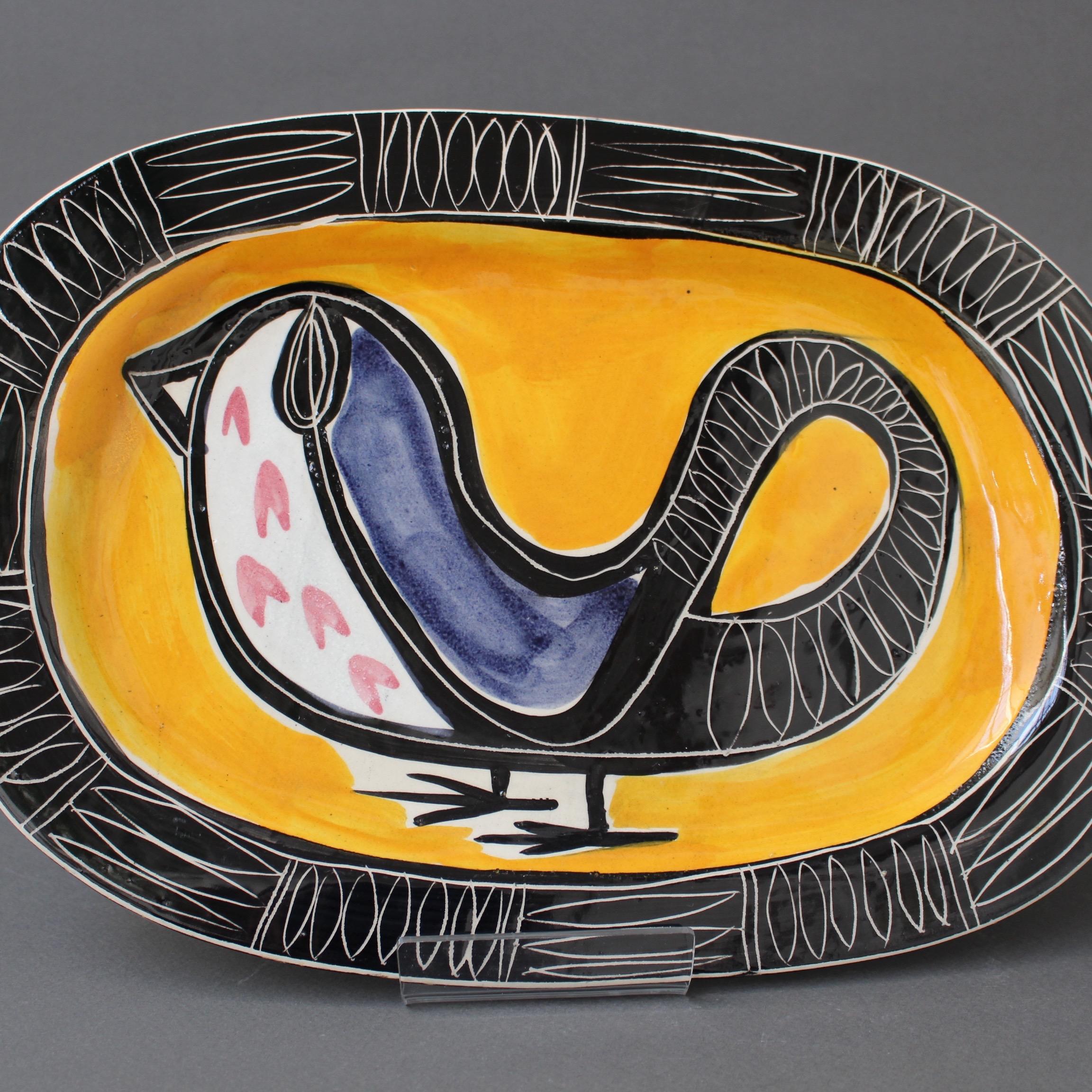 French Ceramic Decorative Platter with Bird Motif by Jacques Pouchain - Poët-Laval