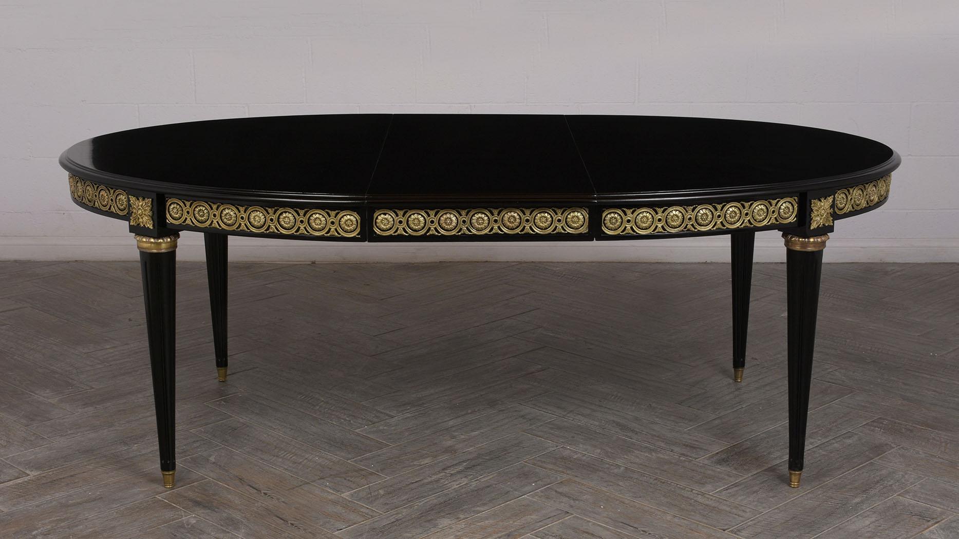 Lacquered Extension French Ebonized Louis XVI Style Oval Dining Room Table