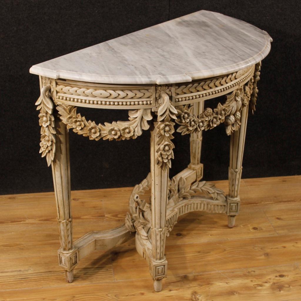 20th Century White Painted Wood French Louis XVI Style Console with Marble Top 1