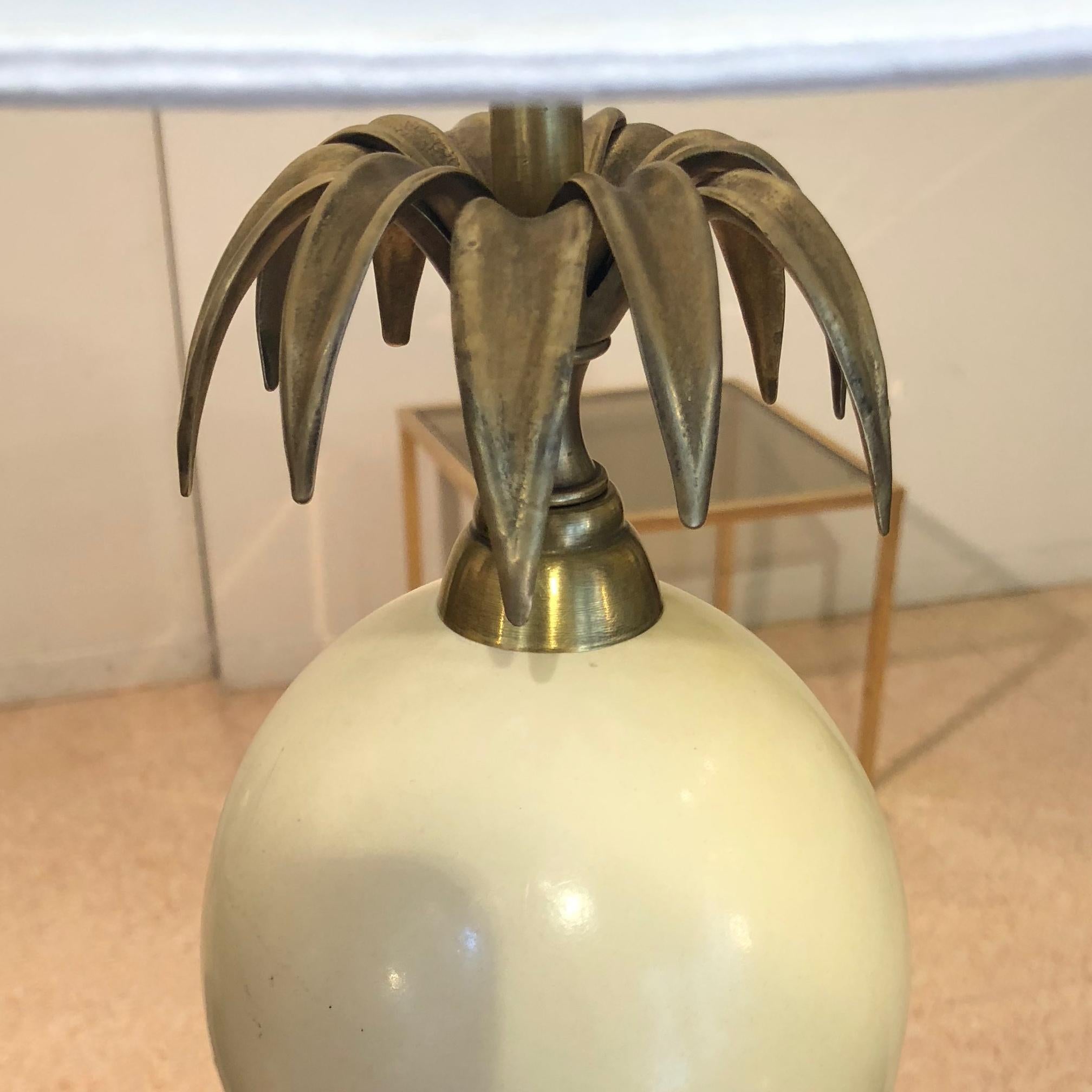 French Cream and gold Brass Pineapple Shape Table Lamps, 1960s, France