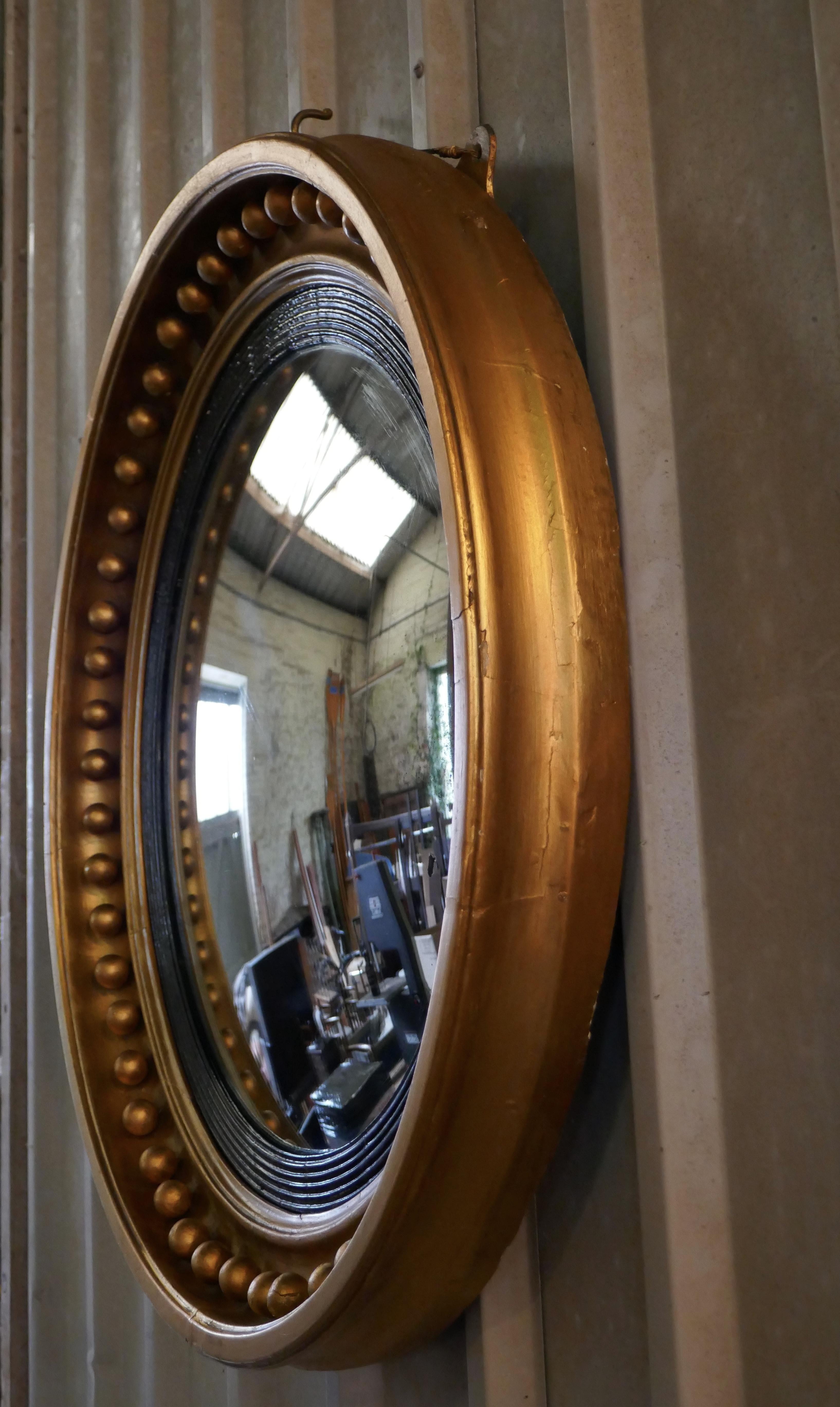 Large Regency Convex Gilt Wall Mirror In Good Condition In Chillerton, Isle of Wight
