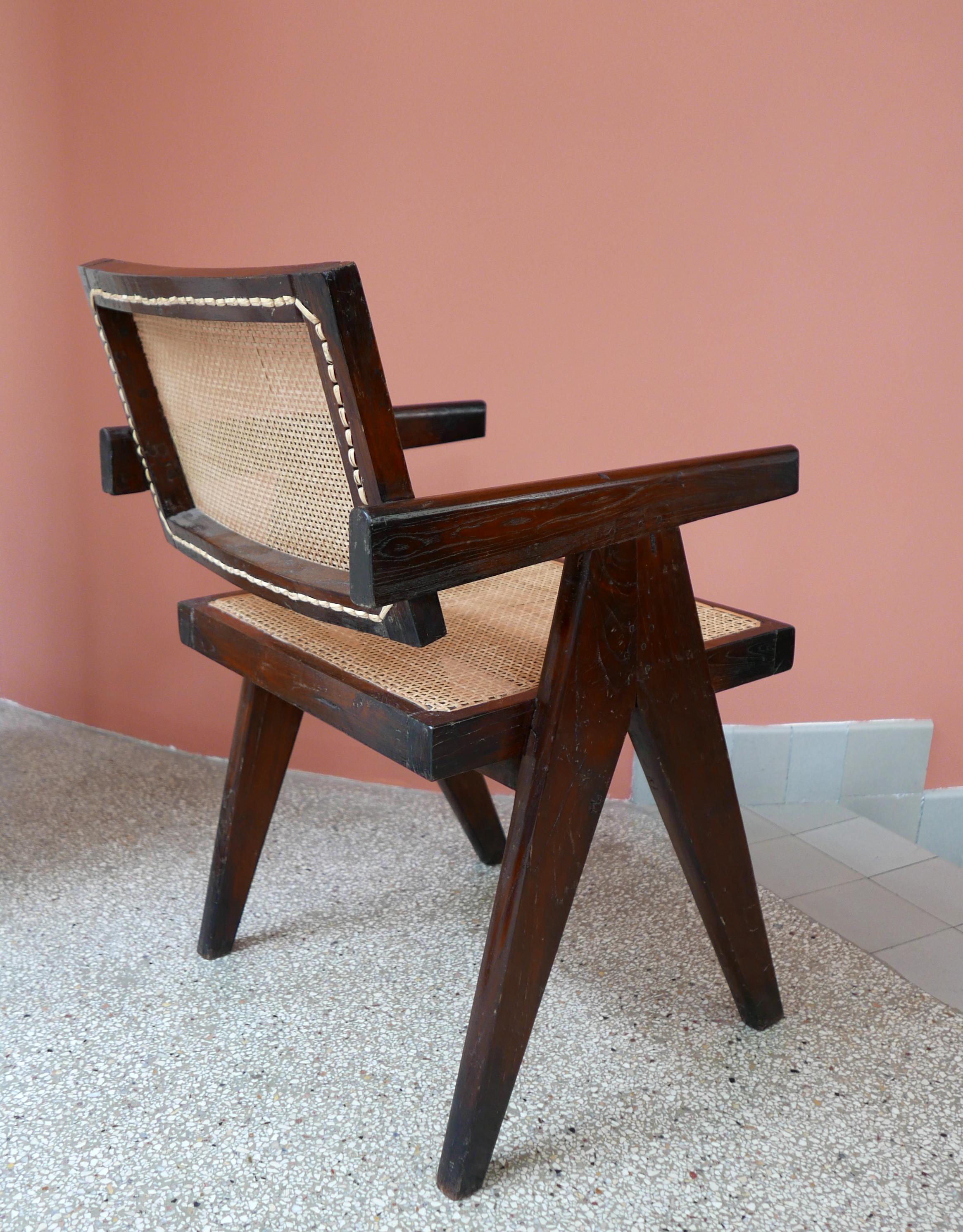 Pierre Jeanneret, Office Cane Chair, PJ-SI-28-A, circa 1955 In Fair Condition In Paris, FR