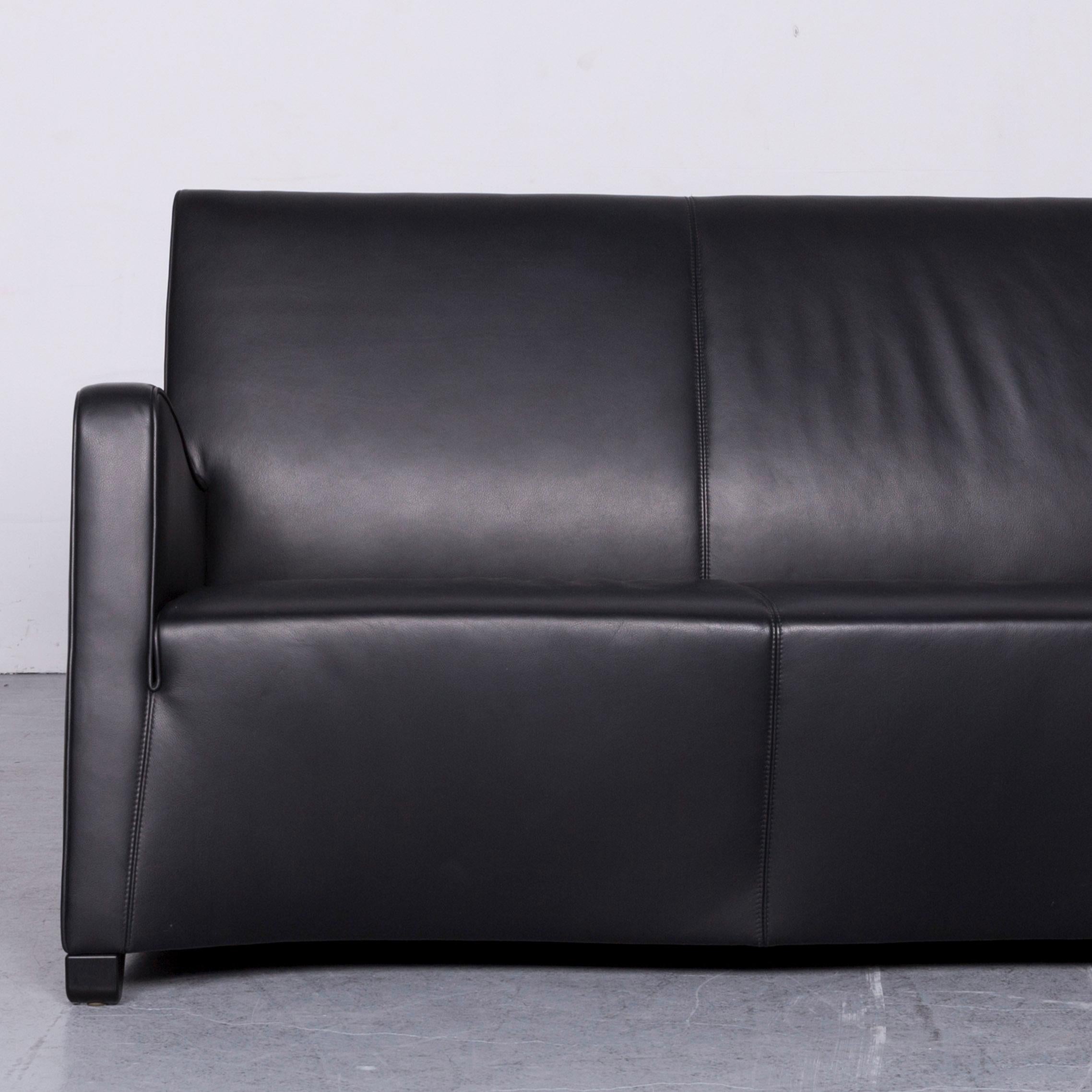 Wittmann Duke Designer Leather Sofa Armchair Set Black Two-Seat Couch In Good Condition In Cologne, DE