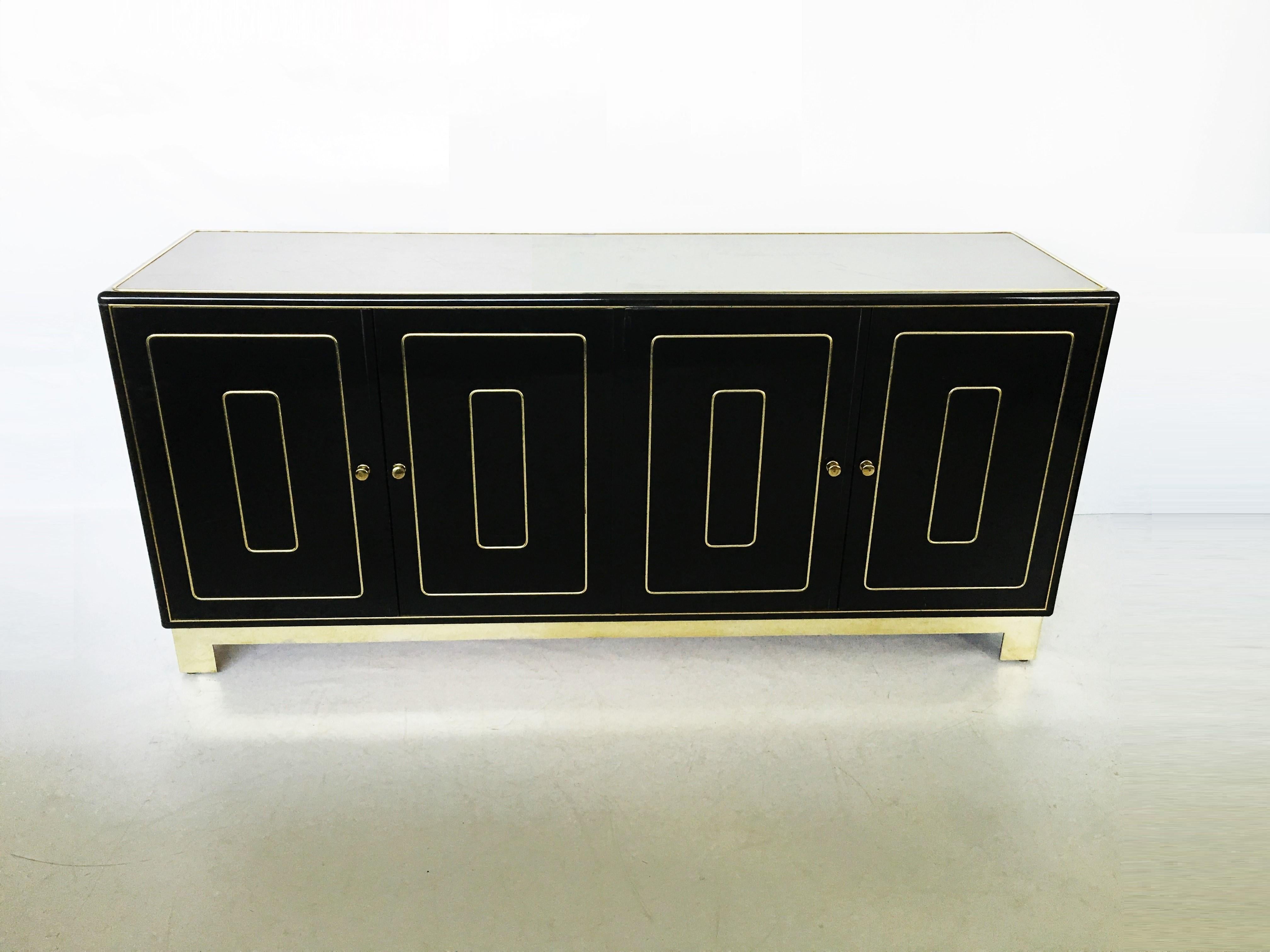 Four-Door Credenza in Black Lacquer by Romweber In Good Condition For Sale In Dallas, TX