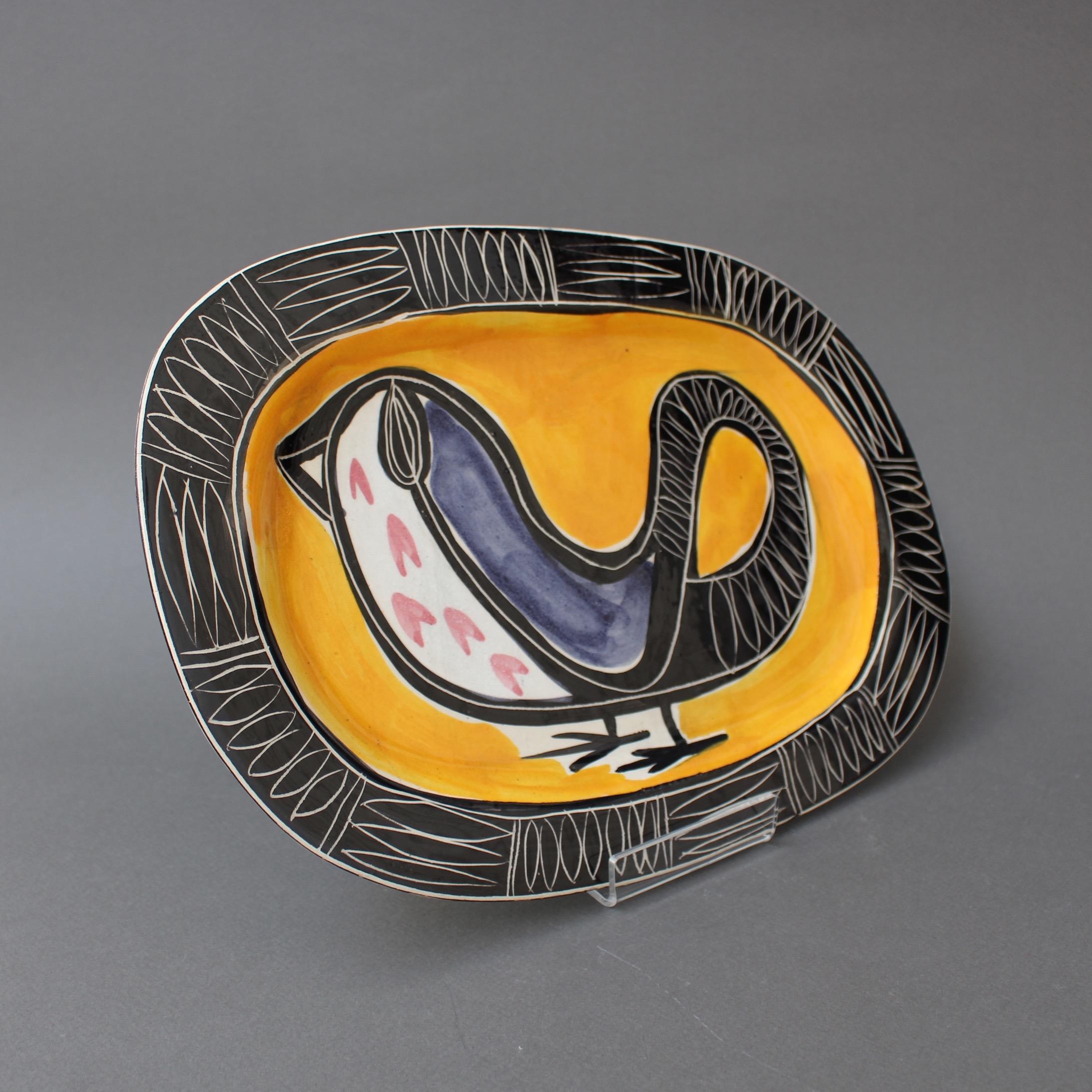 Hand-Painted Ceramic Decorative Platter with Bird Motif by Jacques Pouchain - Poët-Laval