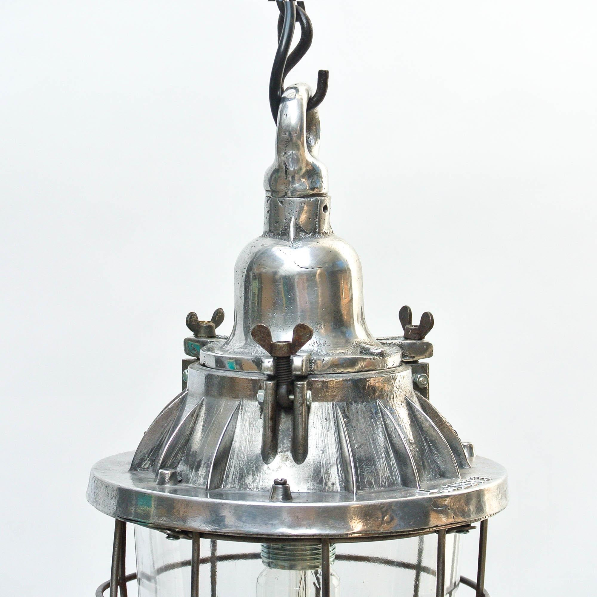 French Ceiling Lamp, Glass Globe with Squared Fence, circa 1950-1959, France