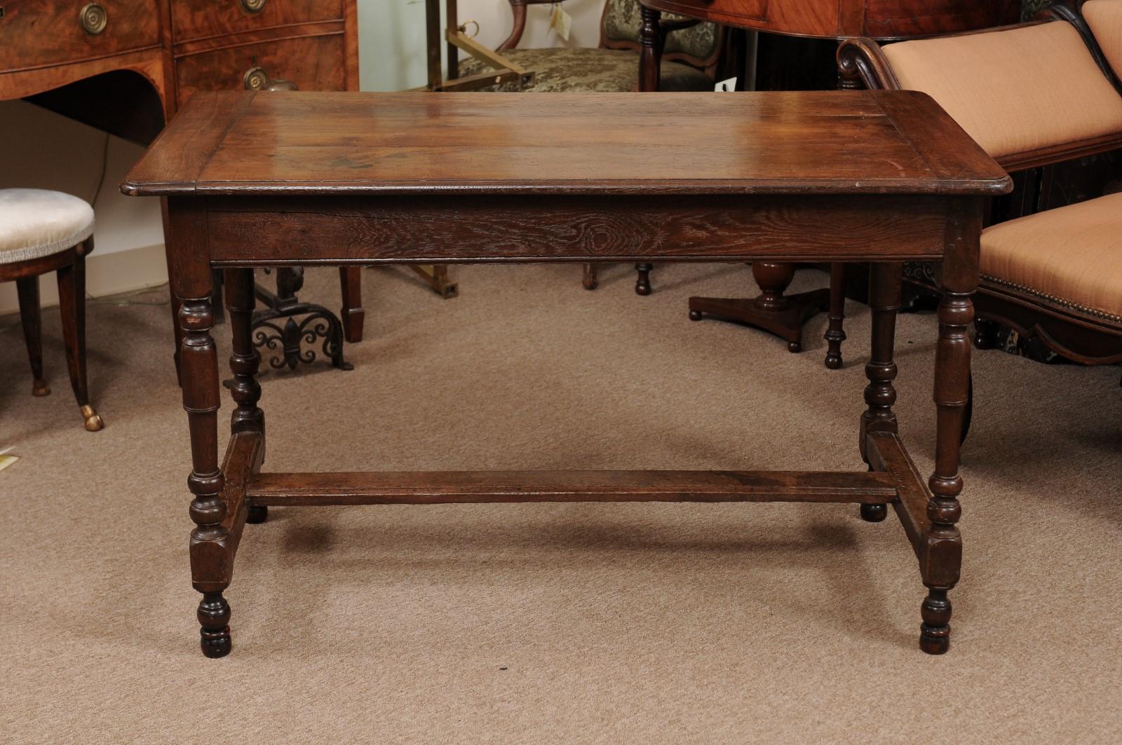 19th Century English Oak Turned Leg Writing Table In Good Condition In Atlanta, GA