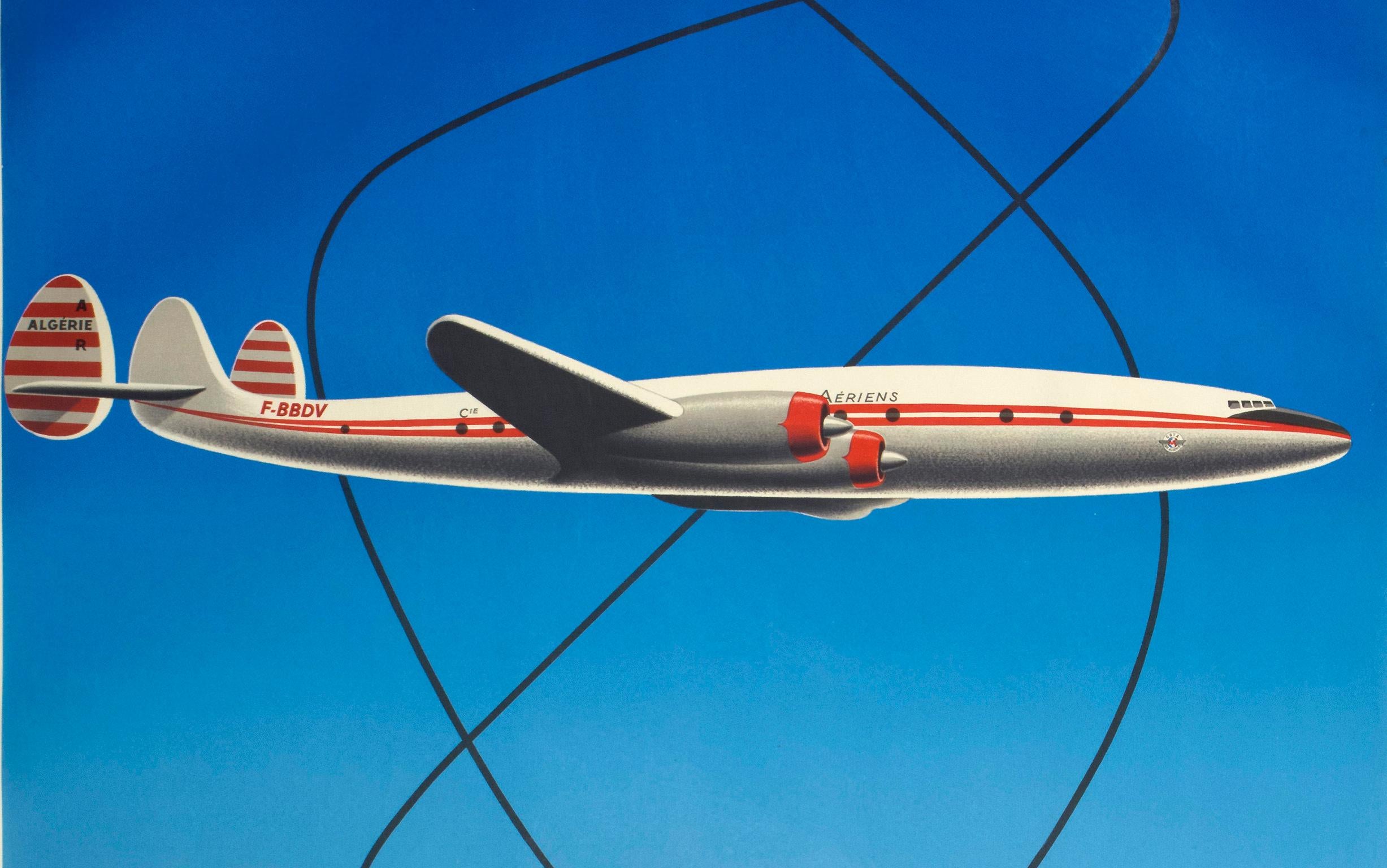 French 1950s Air Algerie Poster by Georget Featuring a Lockheed Constellation
