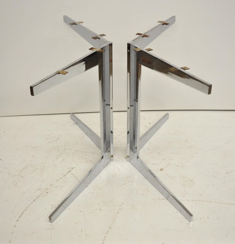 MCM Chrome Steel Double Star Pedestal Dining Table Bases Florence Knoll Style at 1stDibs
