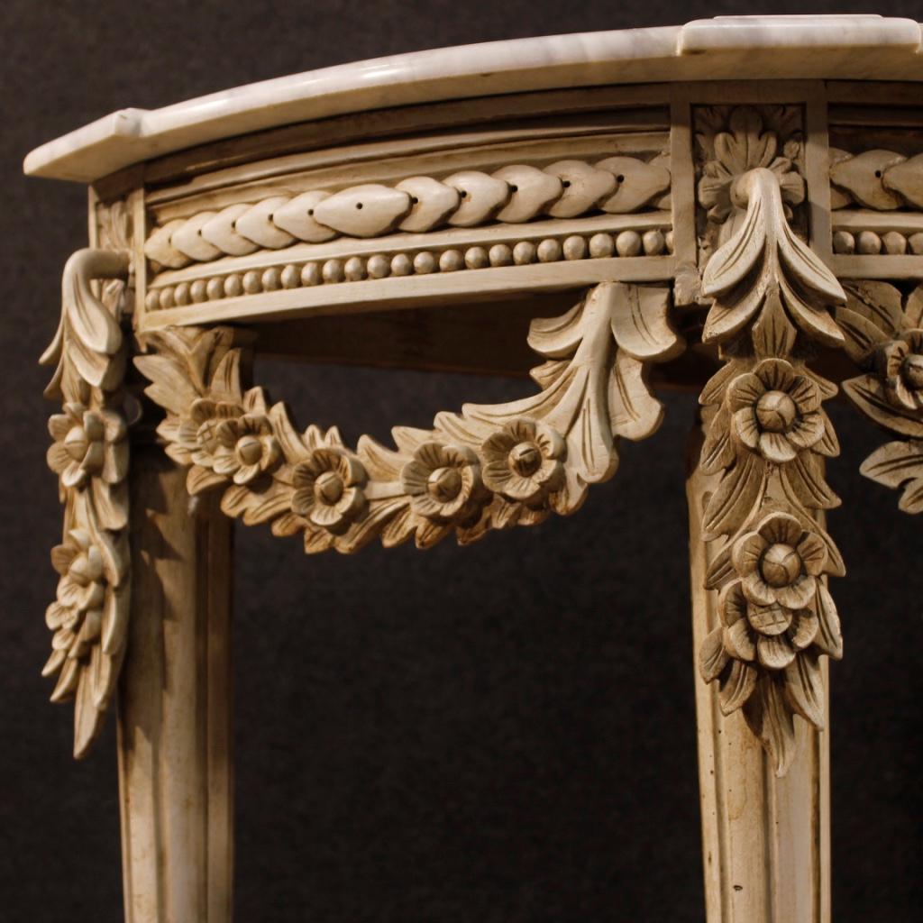 20th Century White Painted Wood French Louis XVI Style Console with Marble Top 2