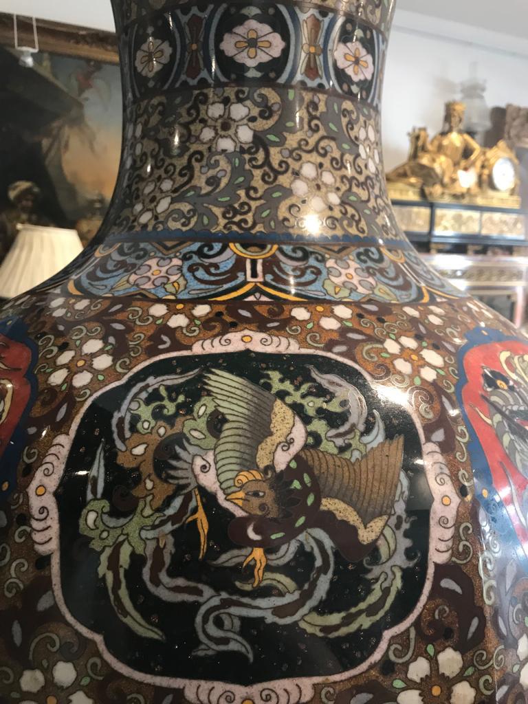 A Large Japanese Cloisonné Enamel Baluster Vase, (Made in the Meiji Period) In Good Condition For Sale In London, GB