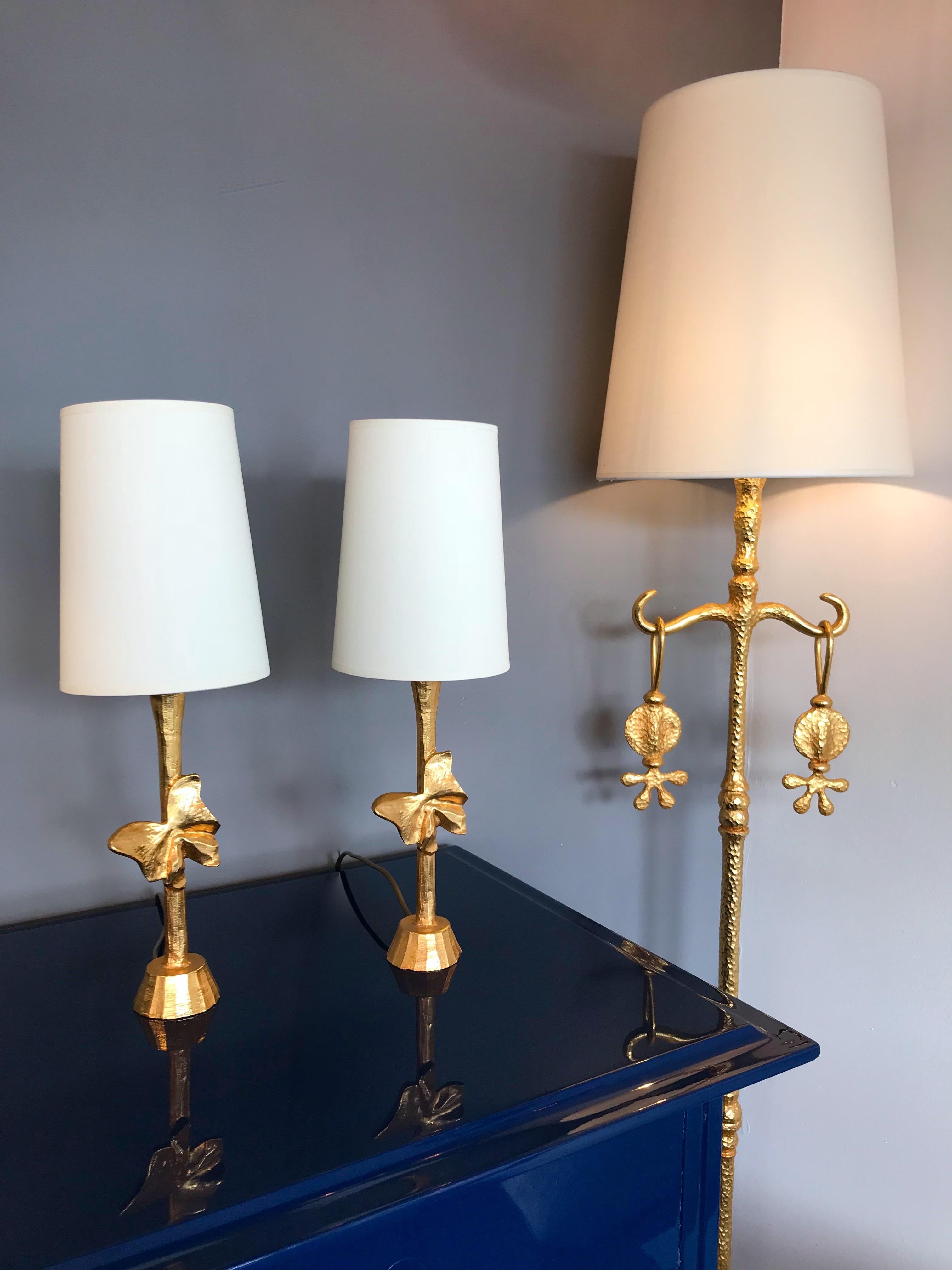 Gilt Pair of Bronze Style Butterfly Lamps by Fondica, France, 1980s