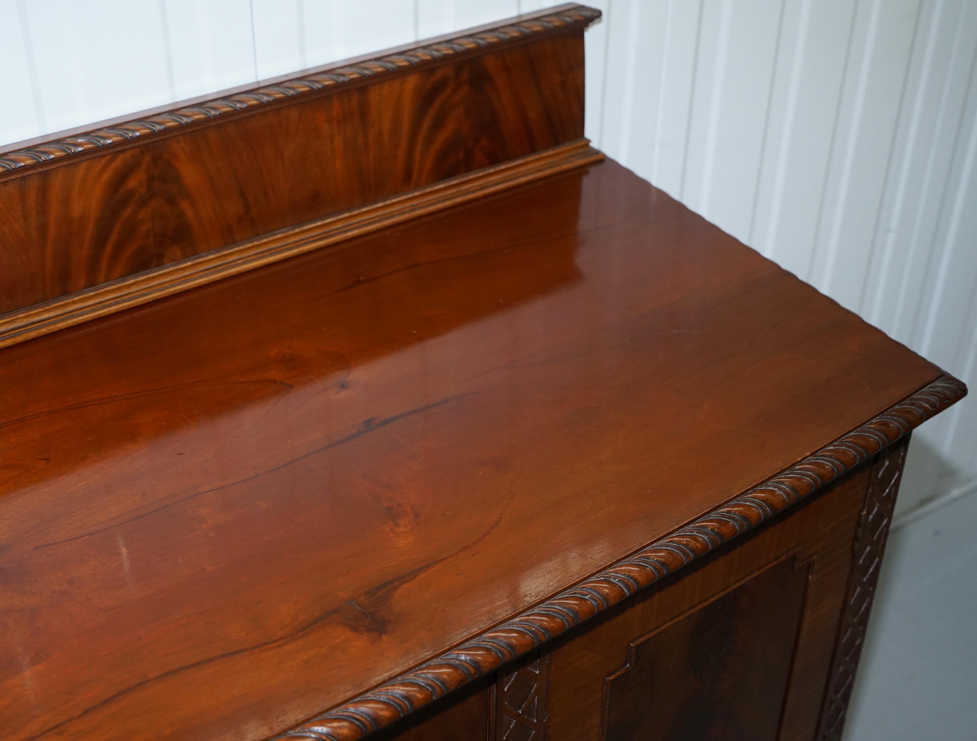 Hand-Carved Georgian Irish Style Victorian 1880 Flamed Mahogany Sideboard Claw and Ball Feet