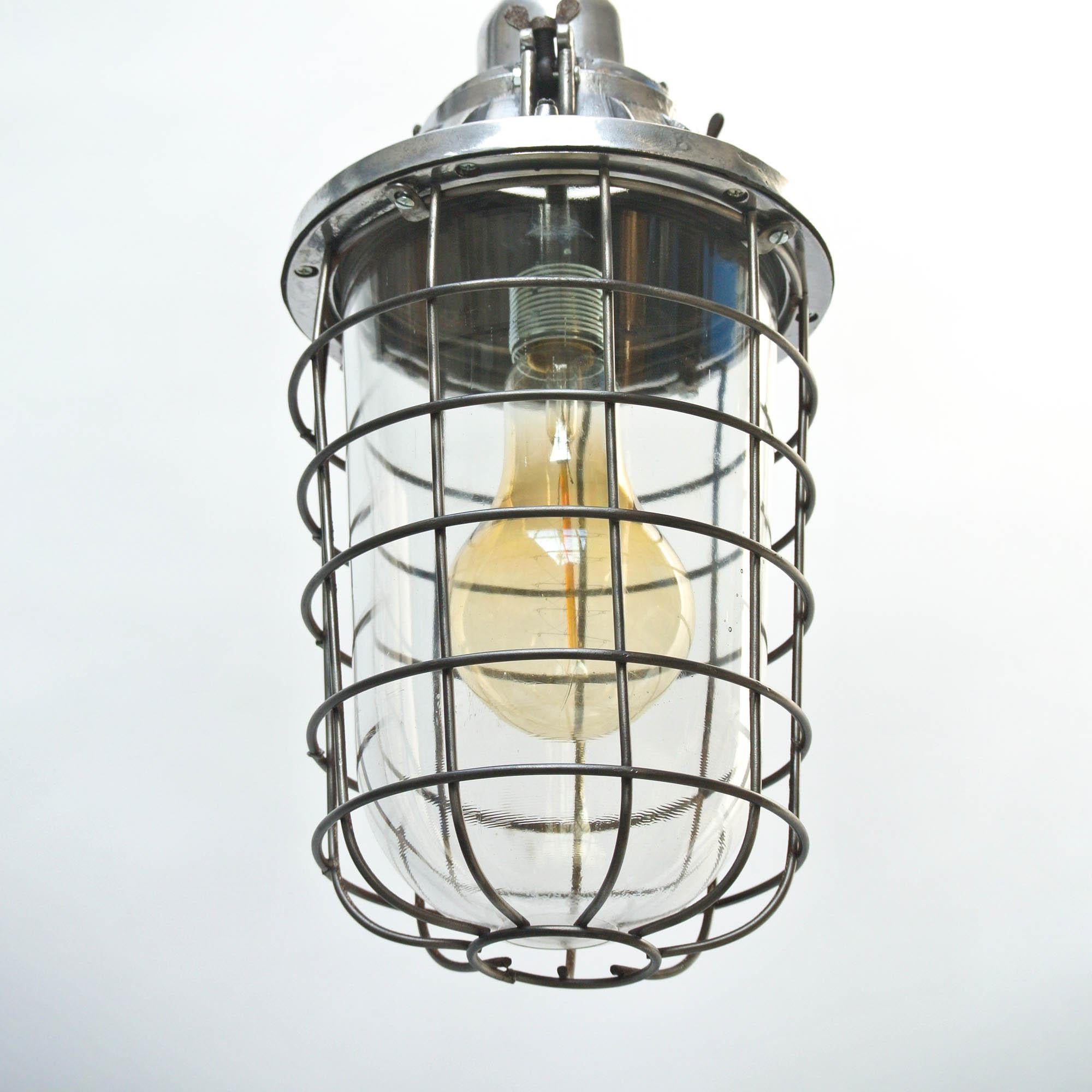 Polished Ceiling Lamp, Glass Globe with Squared Fence, circa 1950-1959, France