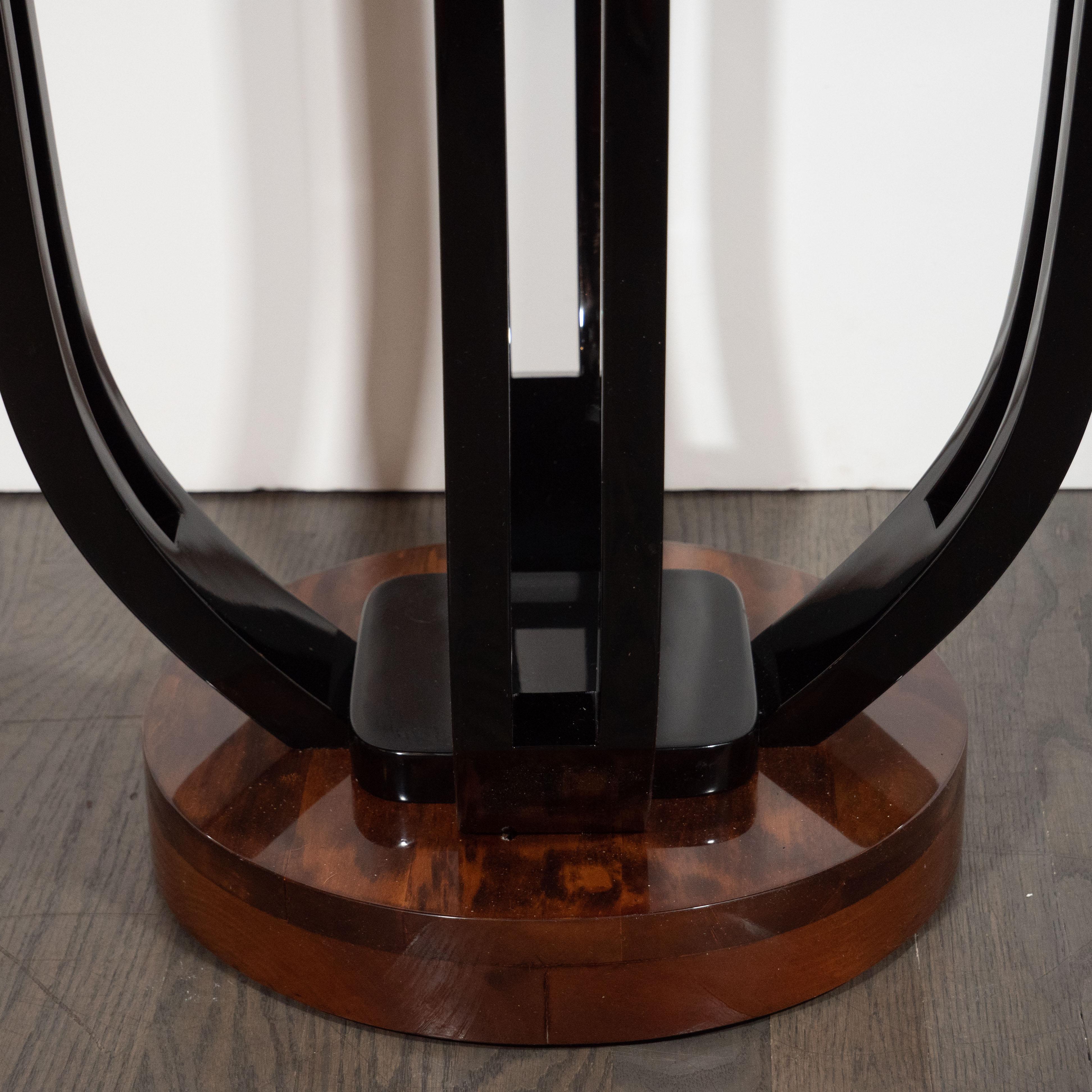 Art Deco Machine Age Skyscraper Style Walnut and Black Lacquer Gueridon Table In Excellent Condition In New York, NY