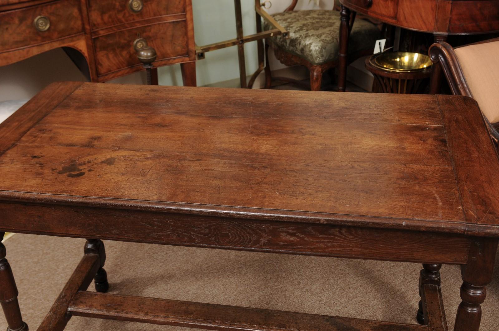 19th Century English Oak Turned Leg Writing Table 1