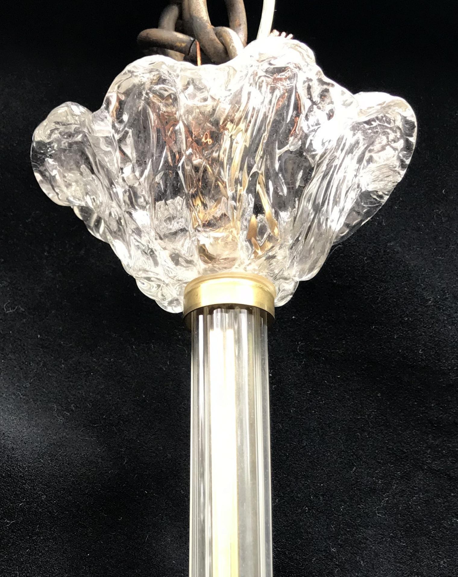 20th Century Wonderful Mid-Century Modern Shell Art Glass Pendent Cylinder Chandelier Lantern For Sale