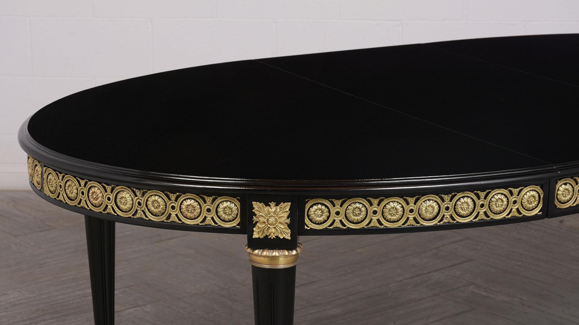 Mid-20th Century Extension French Ebonized Louis XVI Style Oval Dining Room Table