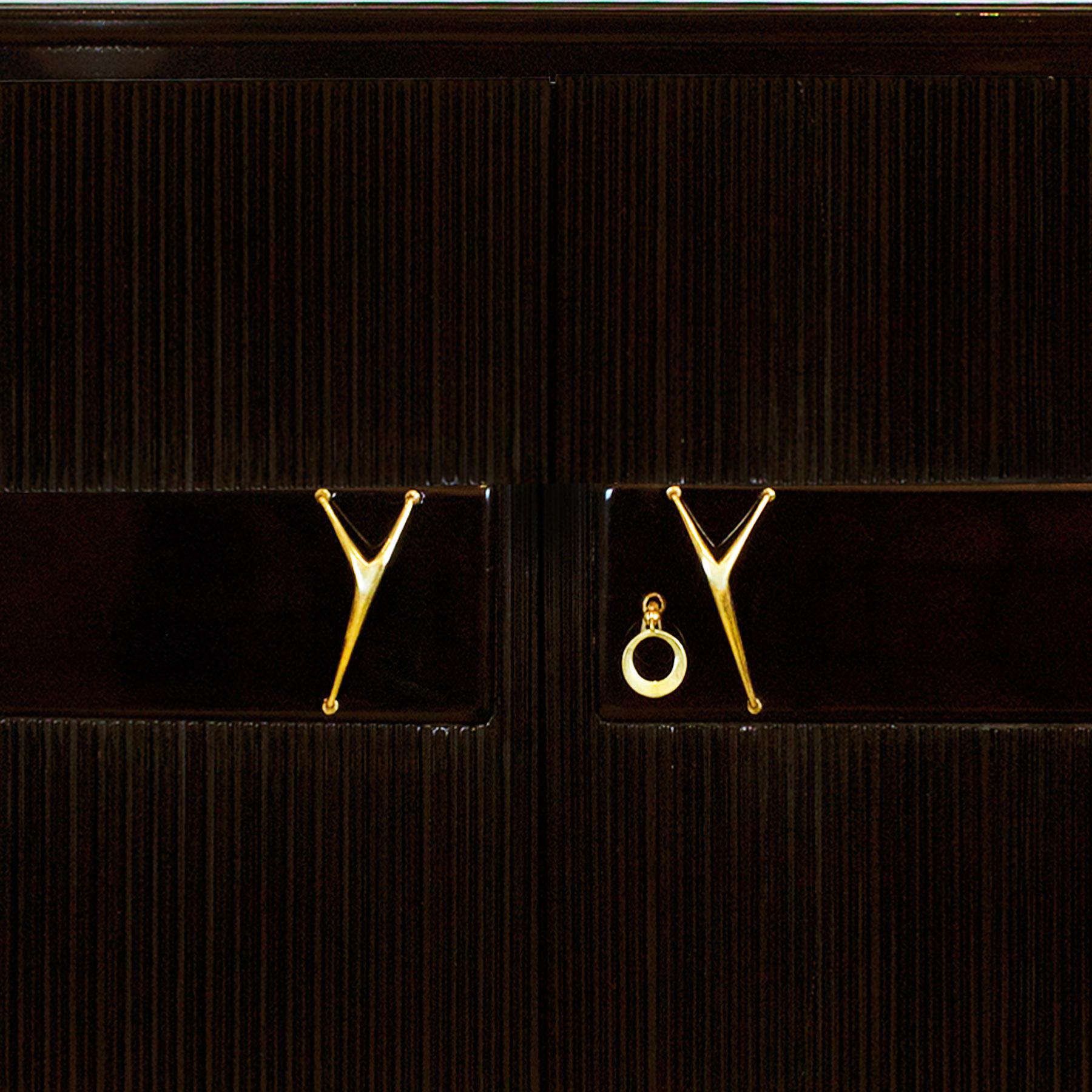 Mid-20th Century 1945-1950 Sideboard in the Style of Ico Parisi, Mahogany, Bronze, Brass, Italy